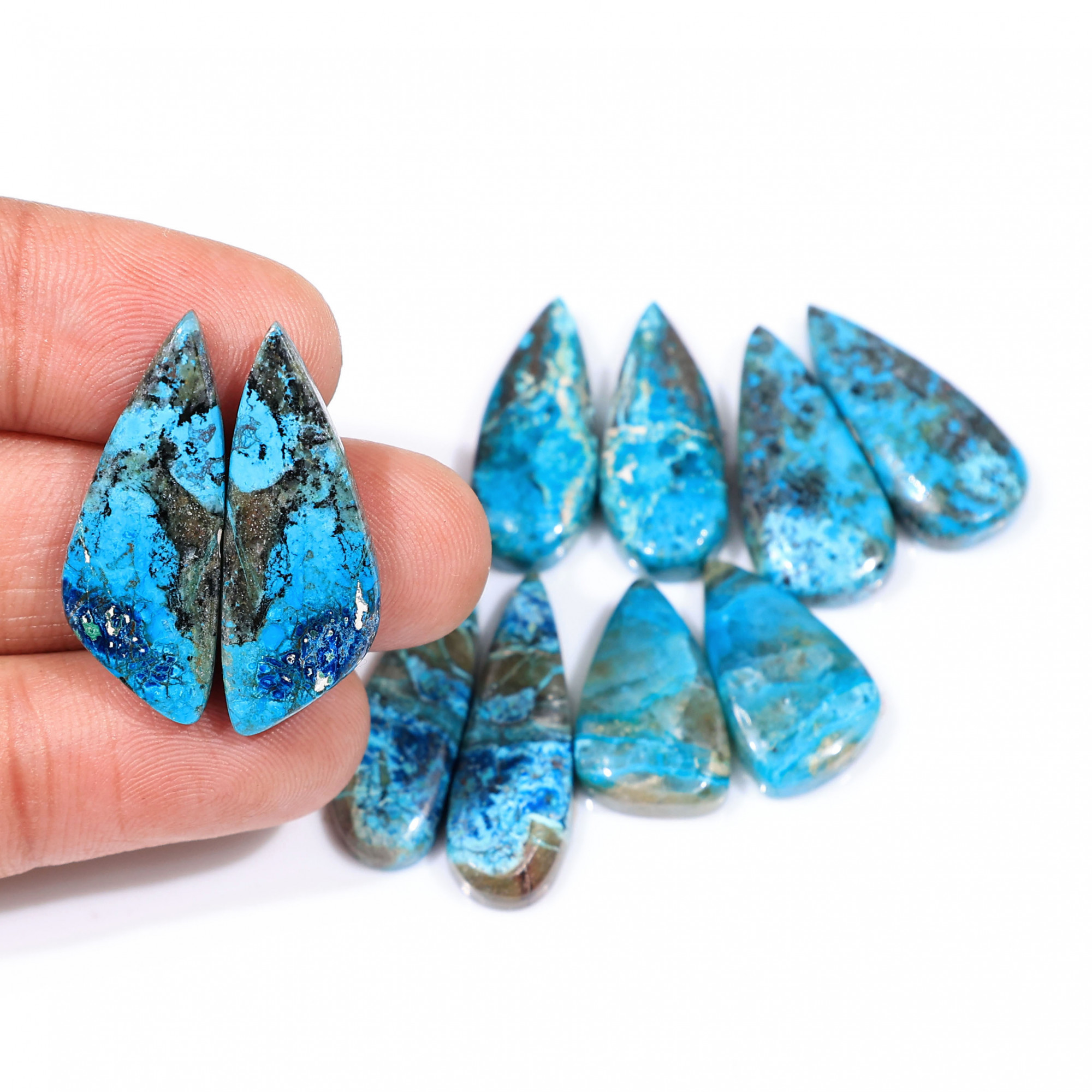 5 Pair 96 Cts  Natural chrysocolla Cabochon Gemstone Pairs Lot for Earrings Jewelry Making 30x10 20x11mm 20114