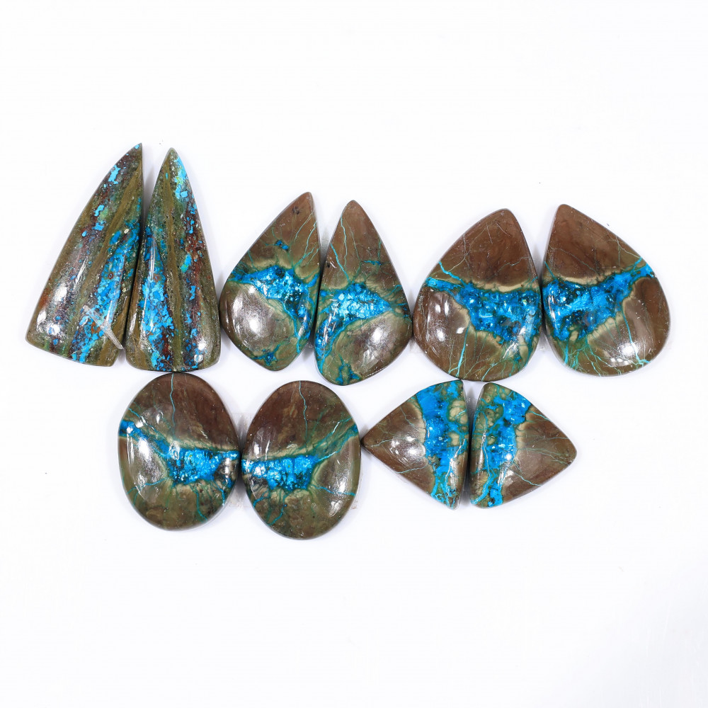 Image of 5 Pair 119 Cts  Natural chrysocolla Cabochon Gemstone Pairs Lot for Earrings Jewelry Making 29x11 16x14mm #20115