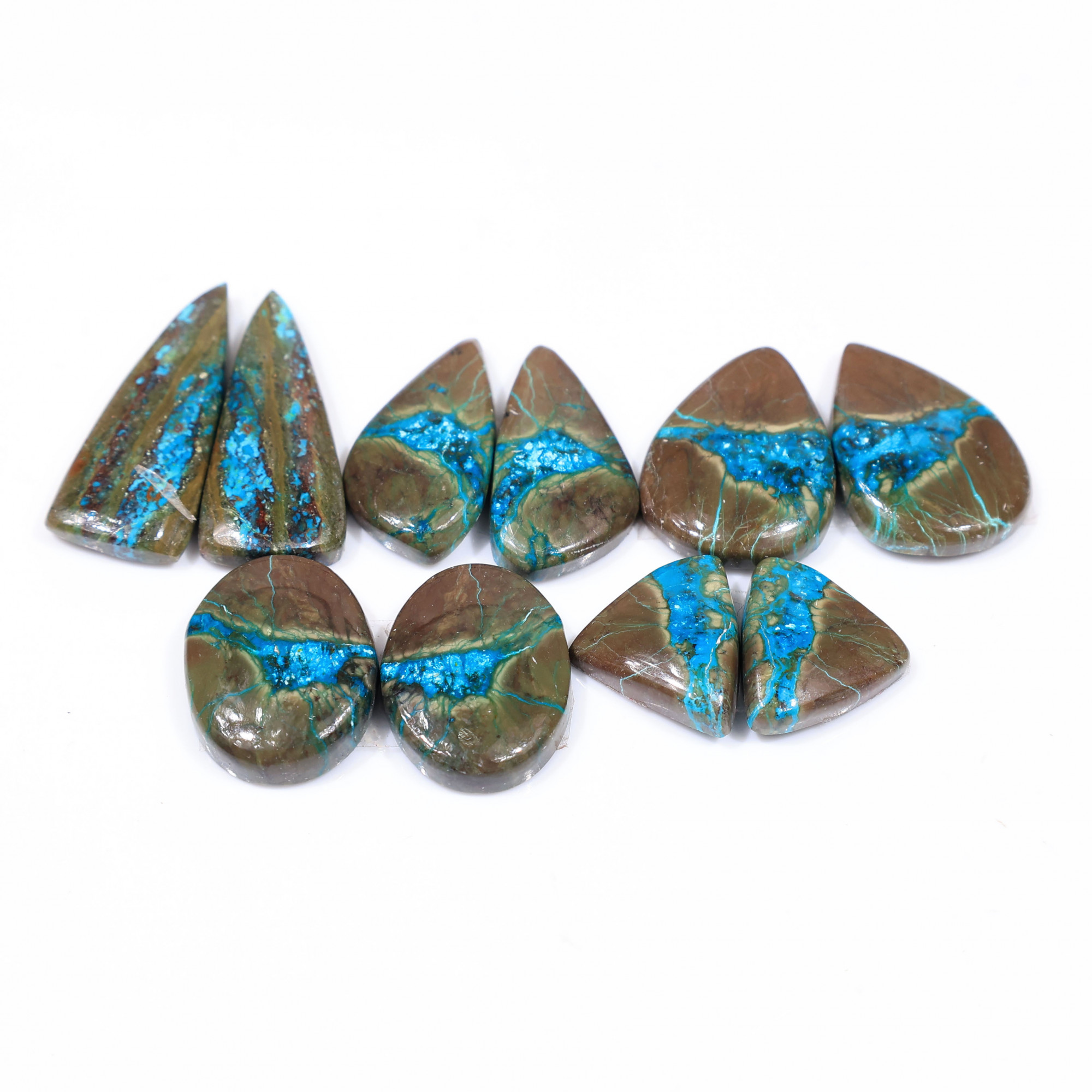 5 Pair 119 Cts  Natural chrysocolla Cabochon Gemstone Pairs Lot for Earrings Jewelry Making 29x11 16x14mm 20115
