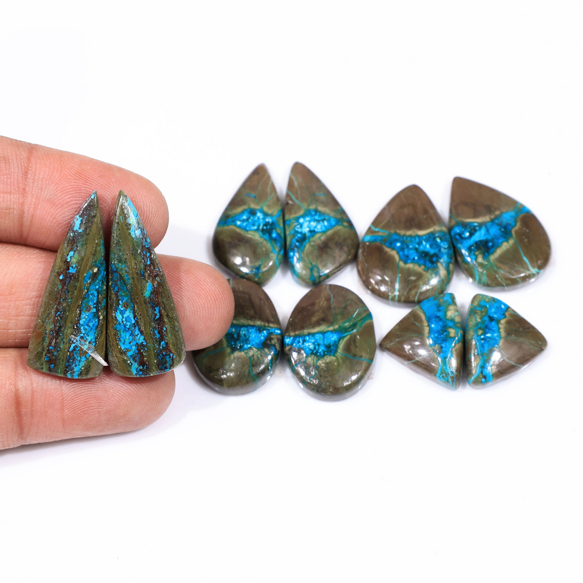 5 Pair 119 Cts  Natural chrysocolla Cabochon Gemstone Pairs Lot for Earrings Jewelry Making 29x11 16x14mm 20115