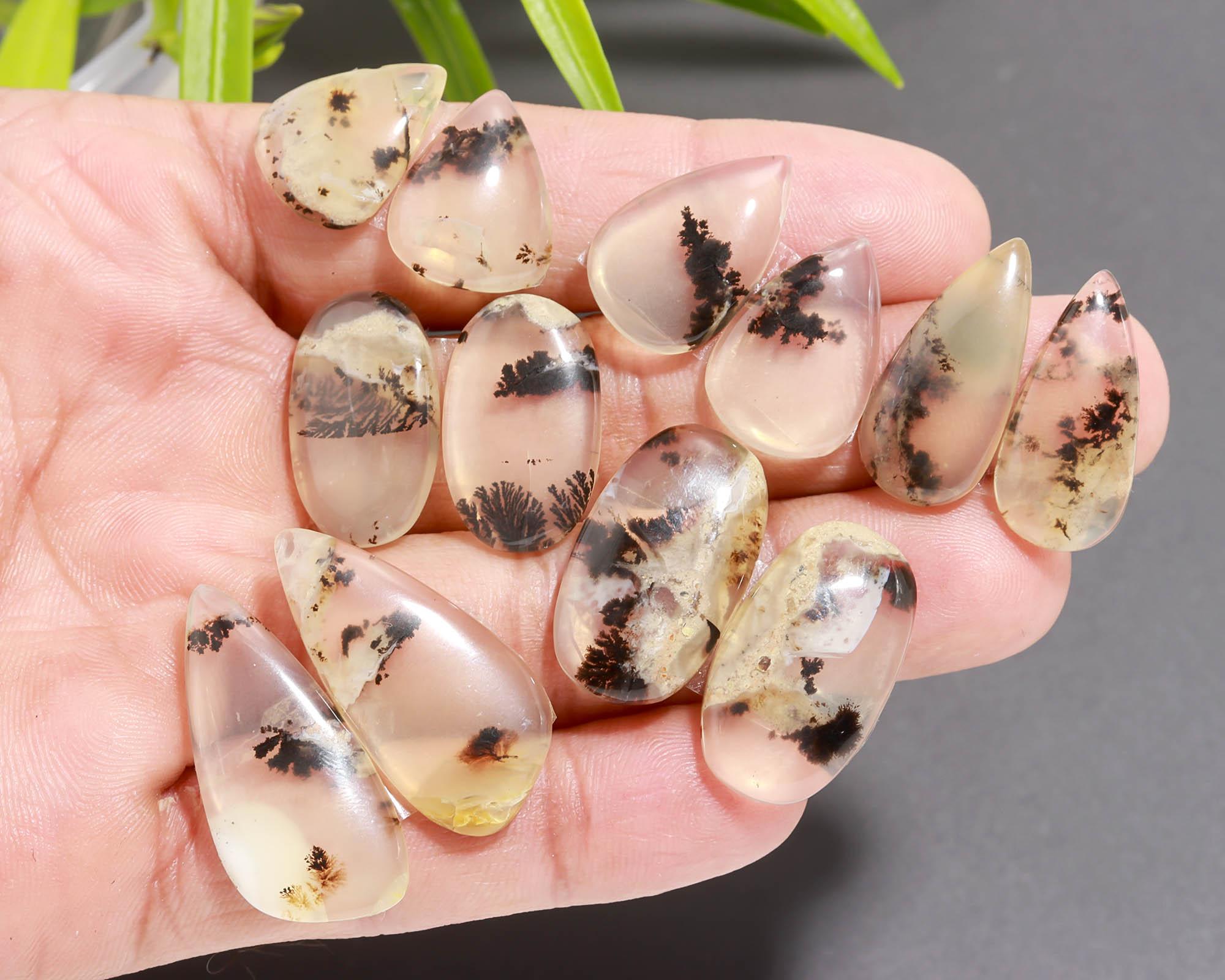 6 Pair 94 Cts  Natural Dendrite Agate Pair Cabochon Lot Loose Gemstones Jewelry Making 29x14 16x13mm 20016