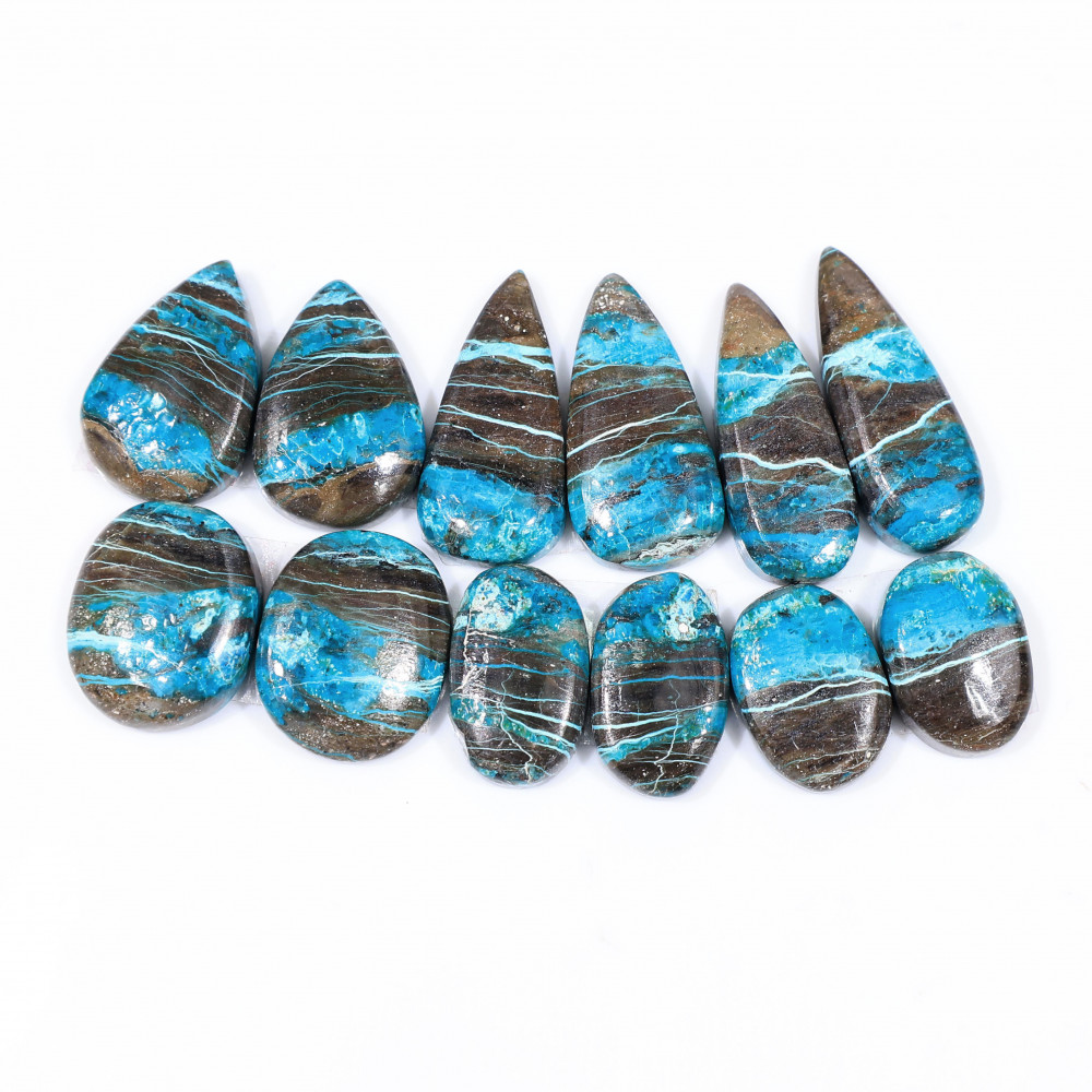 Image of 6 Pair 94 Cts  Natural chrysocolla Cabochon Gemstone Pairs Lot for Earrings Jewelry Making 22x10 14x10mm #20116