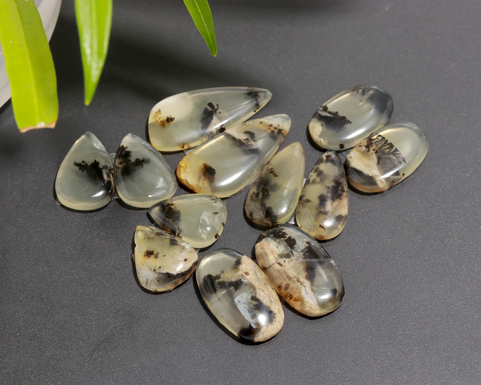 6 Pair 94 Cts  Natural Dendrite Agate Pair Cabochon Lot Loose Gemstones Jewelry Making 29x14 16x13mm 20016
