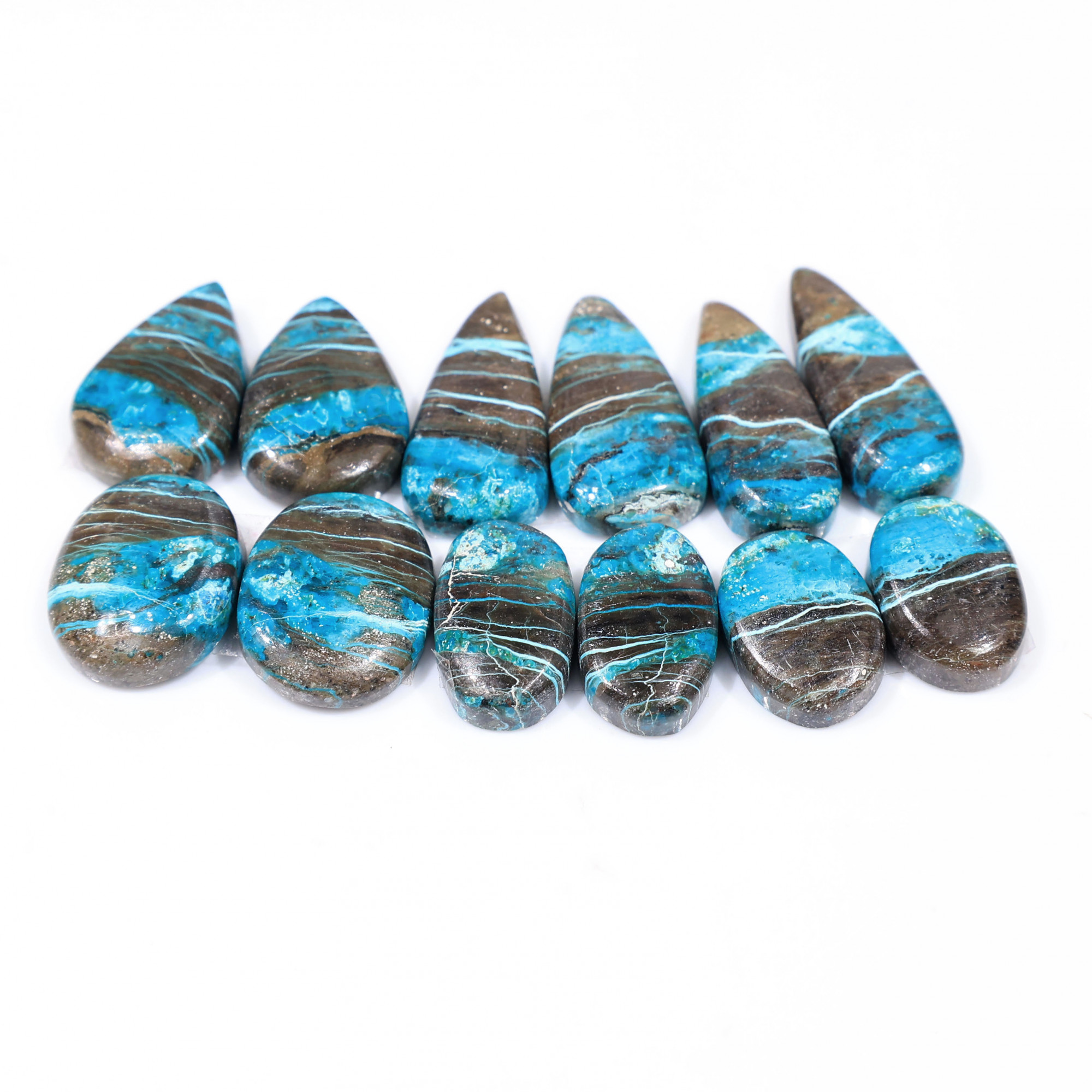 6 Pair 94 Cts Natural chrysocolla Cabochon Gemstone Pairs Lot for Earrings Jewelry Making 22x10 14x10mm 20116