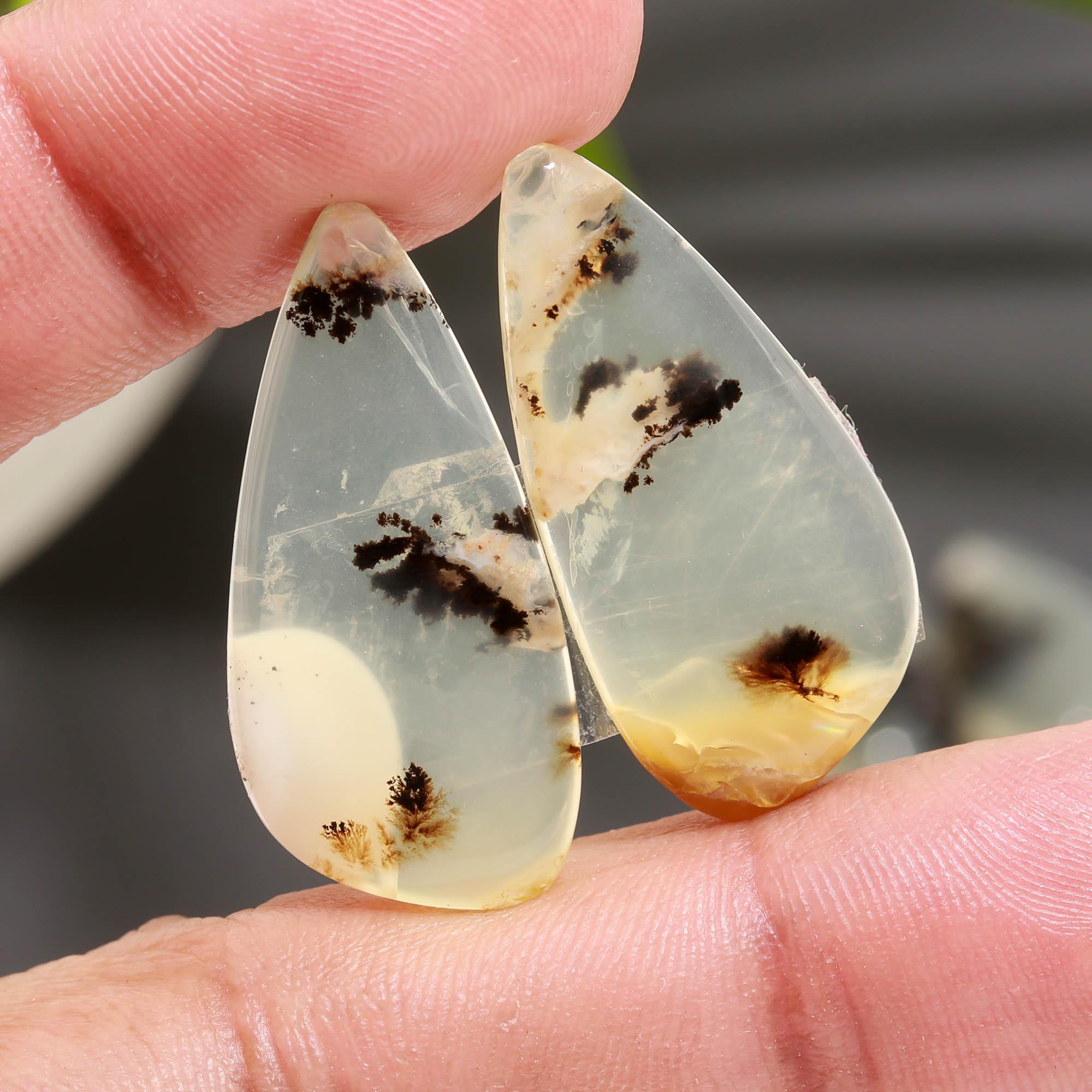6 Pair 94 Cts Natural Dendrite Agate Pair Cabochon Lot Loose Gemstones Jewelry Making 29x14 16x13mm 20016