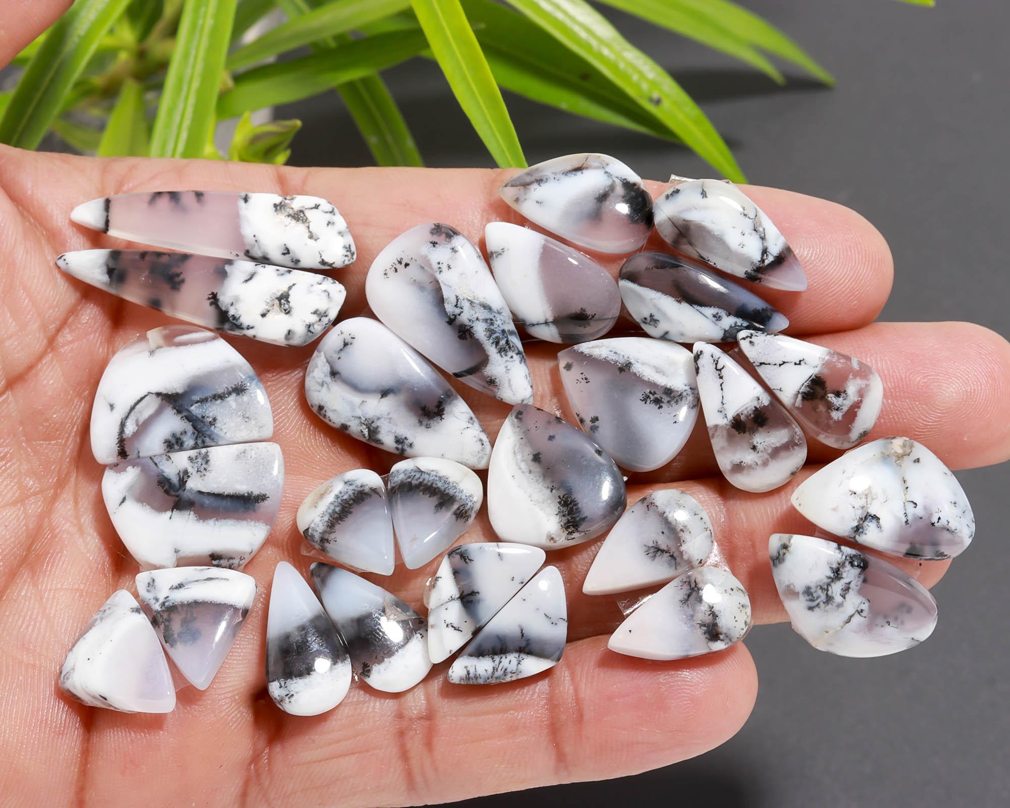 13 Pair 148 Cts  Natural Dendrite Agate Pair Cabochon Lot Loose Gemstones Jewelry Making 31x7 12x8mm 20017