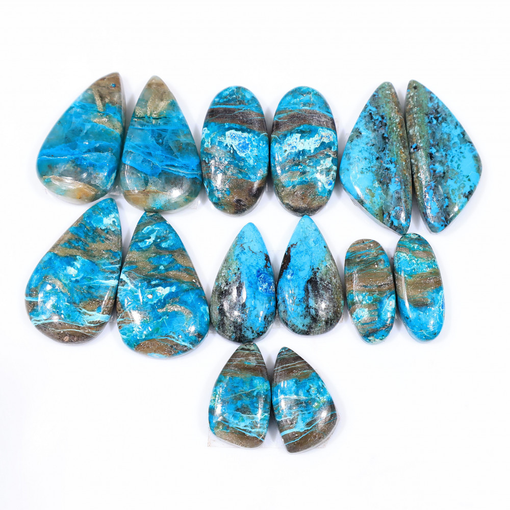 Image of 7 Pair 118 Cts  Natural chrysocolla Cabochon Gemstone Pairs Lot for Earrings Jewelry Making 24x13 16x6mm #20117
