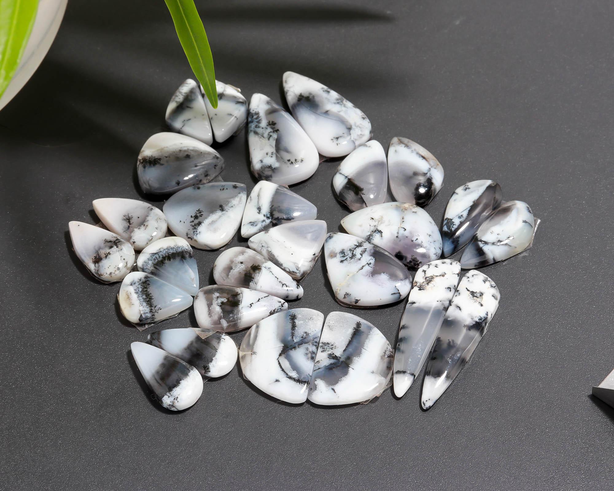 13 Pair 148 Cts  Natural Dendrite Agate Pair Cabochon Lot Loose Gemstones Jewelry Making 31x7 12x8mm 20017