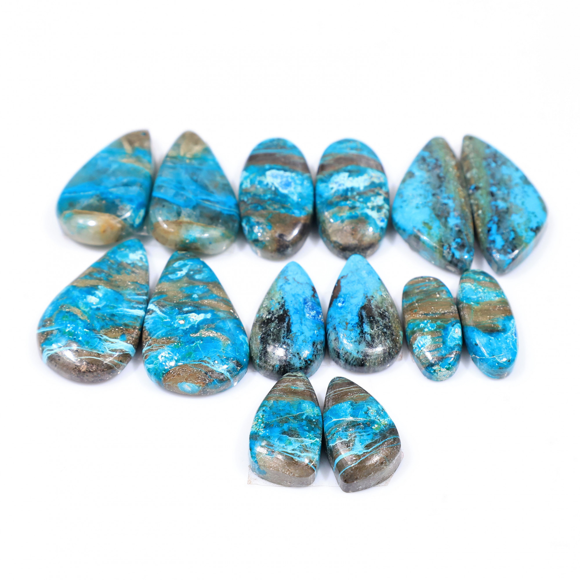 7 Pair 118 Cts  Natural chrysocolla Cabochon Gemstone Pairs Lot for Earrings Jewelry Making 24x13 16x6mm 20117