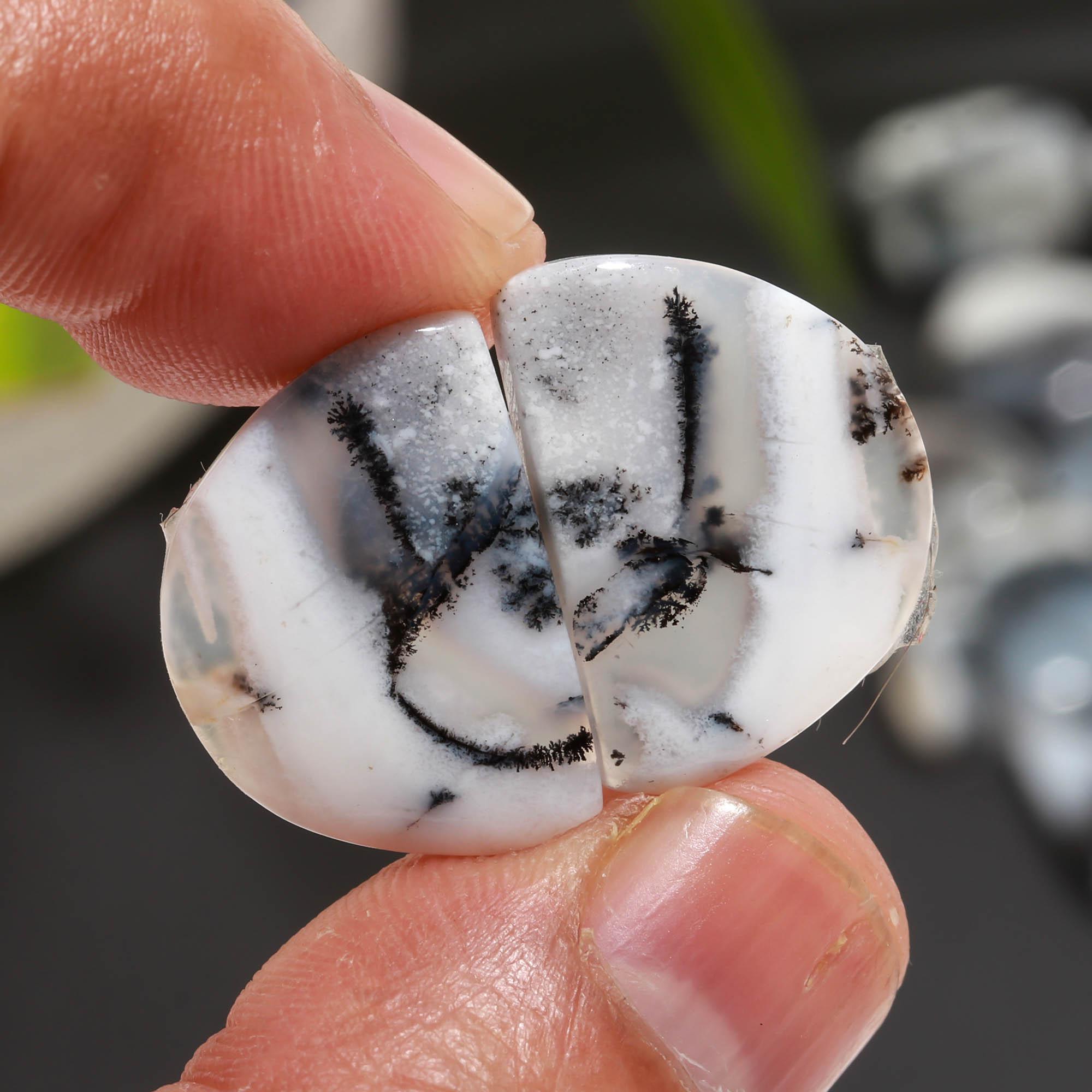 13 Pair 148 Cts Natural Dendrite Agate Pair Cabochon Lot Loose Gemstones Jewelry Making 31x7 12x8mm 20017