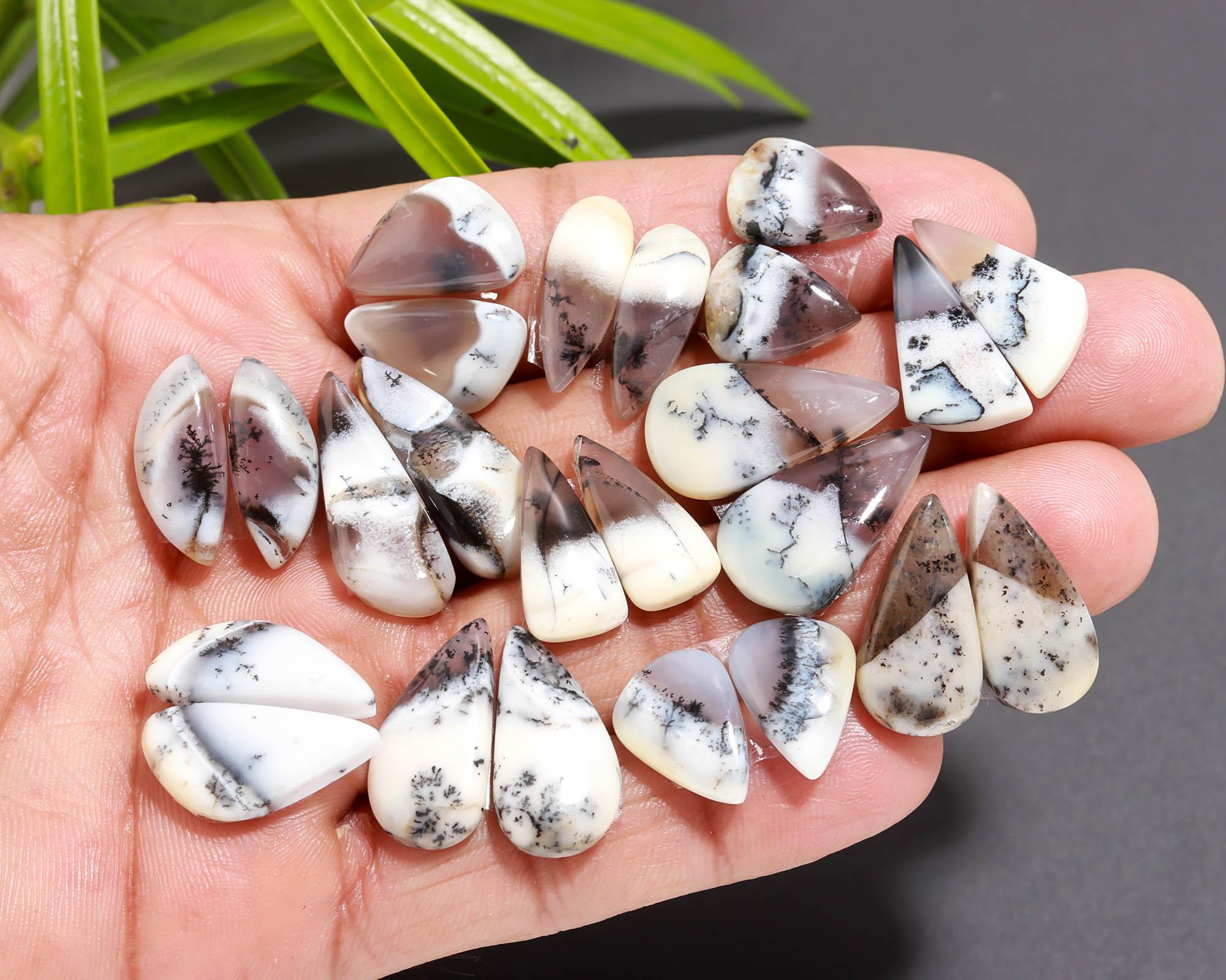12 Pair 129 Cts Natural Dendrite Agate Pair Cabochon Lot Loose Gemstones Jewelry Making 23x9 13x10mm 20018