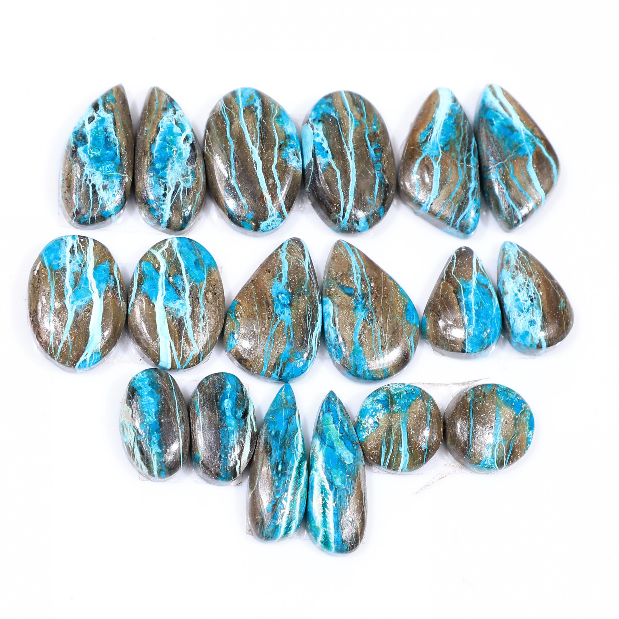 9 Pair 96 Cts  Natural chrysocolla Cabochon Gemstone Pairs Lot for Earrings Jewelry Making 17x11 10x10mm 20118