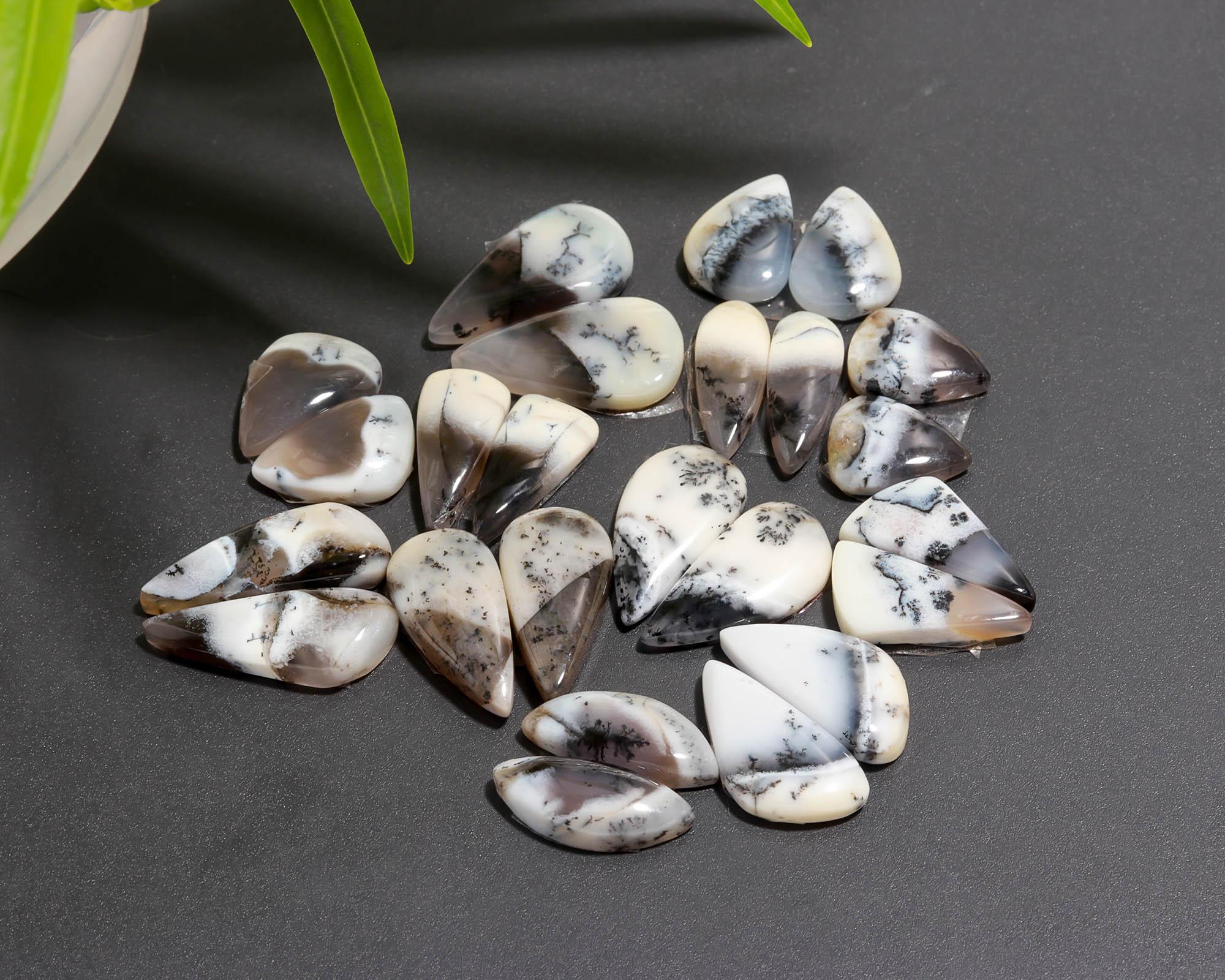 12 Pair 129 Cts  Natural Dendrite Agate Pair Cabochon Lot Loose Gemstones Jewelry Making 23x9 13x10mm 20018