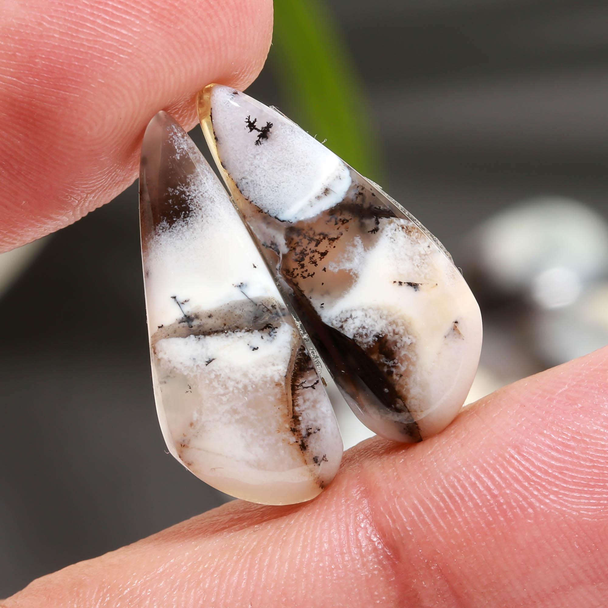 12 Pair 129 Cts  Natural Dendrite Agate Pair Cabochon Lot Loose Gemstones Jewelry Making 23x9 13x10mm 20018