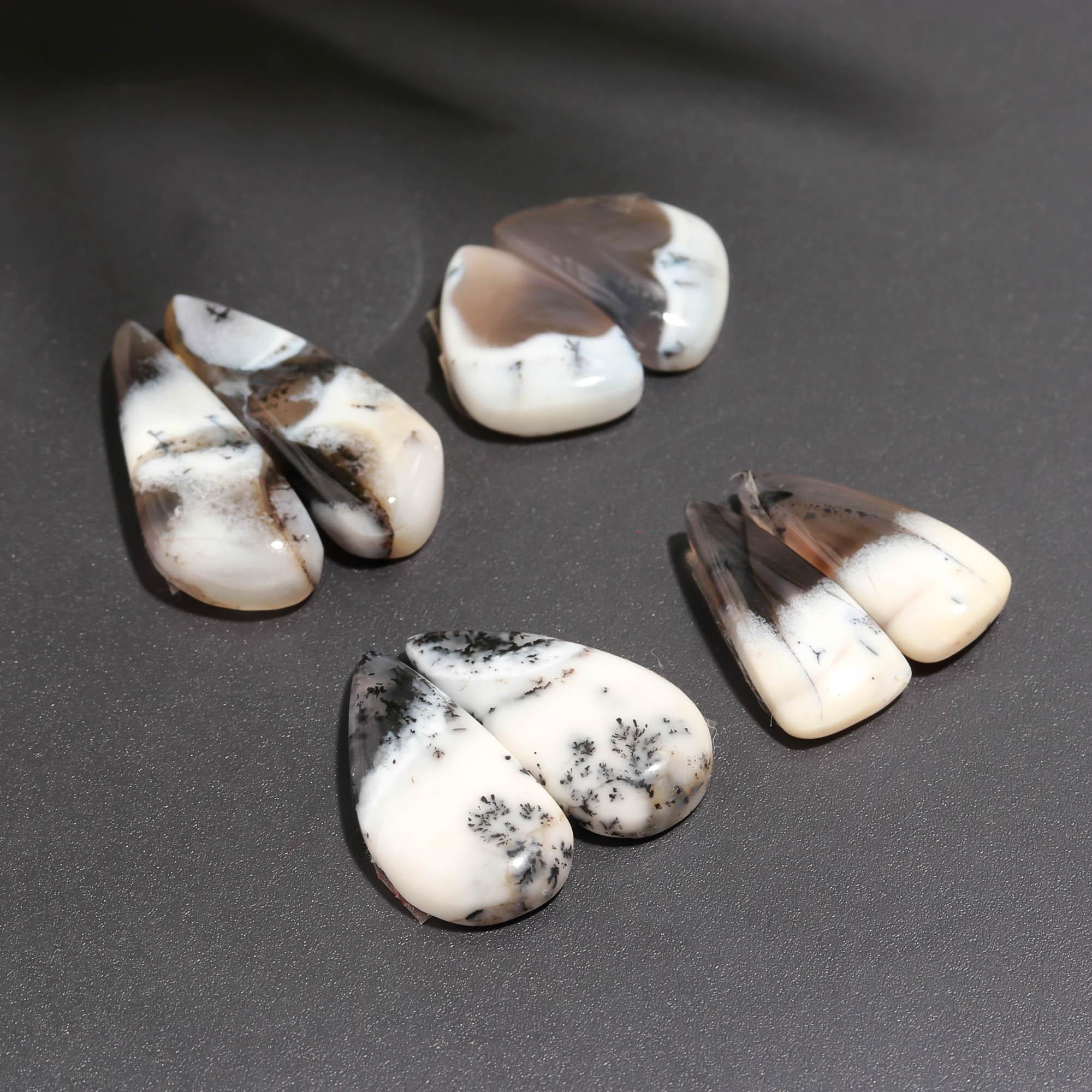 12 Pair 129 Cts  Natural Dendrite Agate Pair Cabochon Lot Loose Gemstones Jewelry Making 23x9 13x10mm 20018