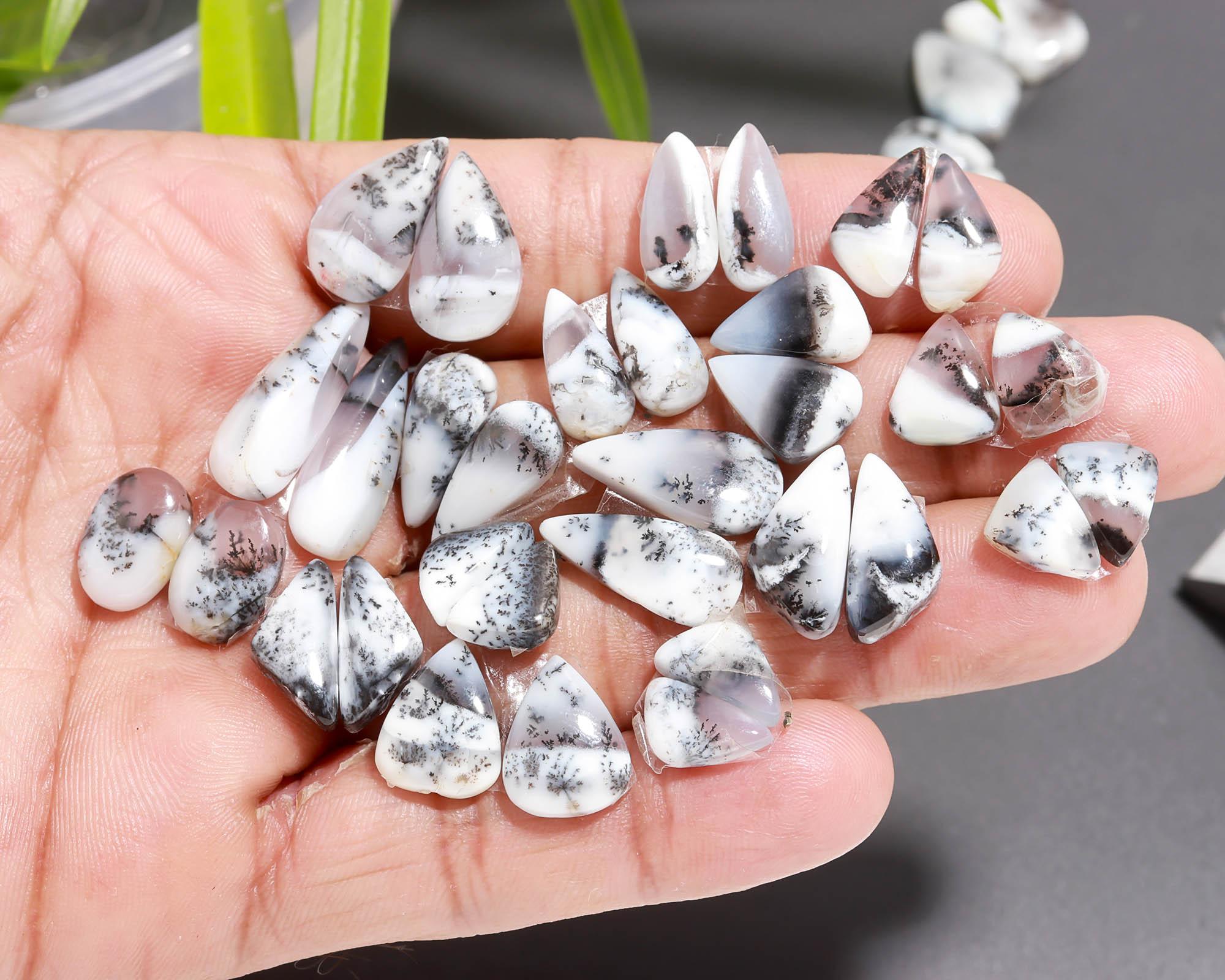 23 Pair 43 Cts  Natural Dendrite Agate Pair Cabochon Lot Loose Gemstones Jewelry Making 20x6 10x7mm 20019