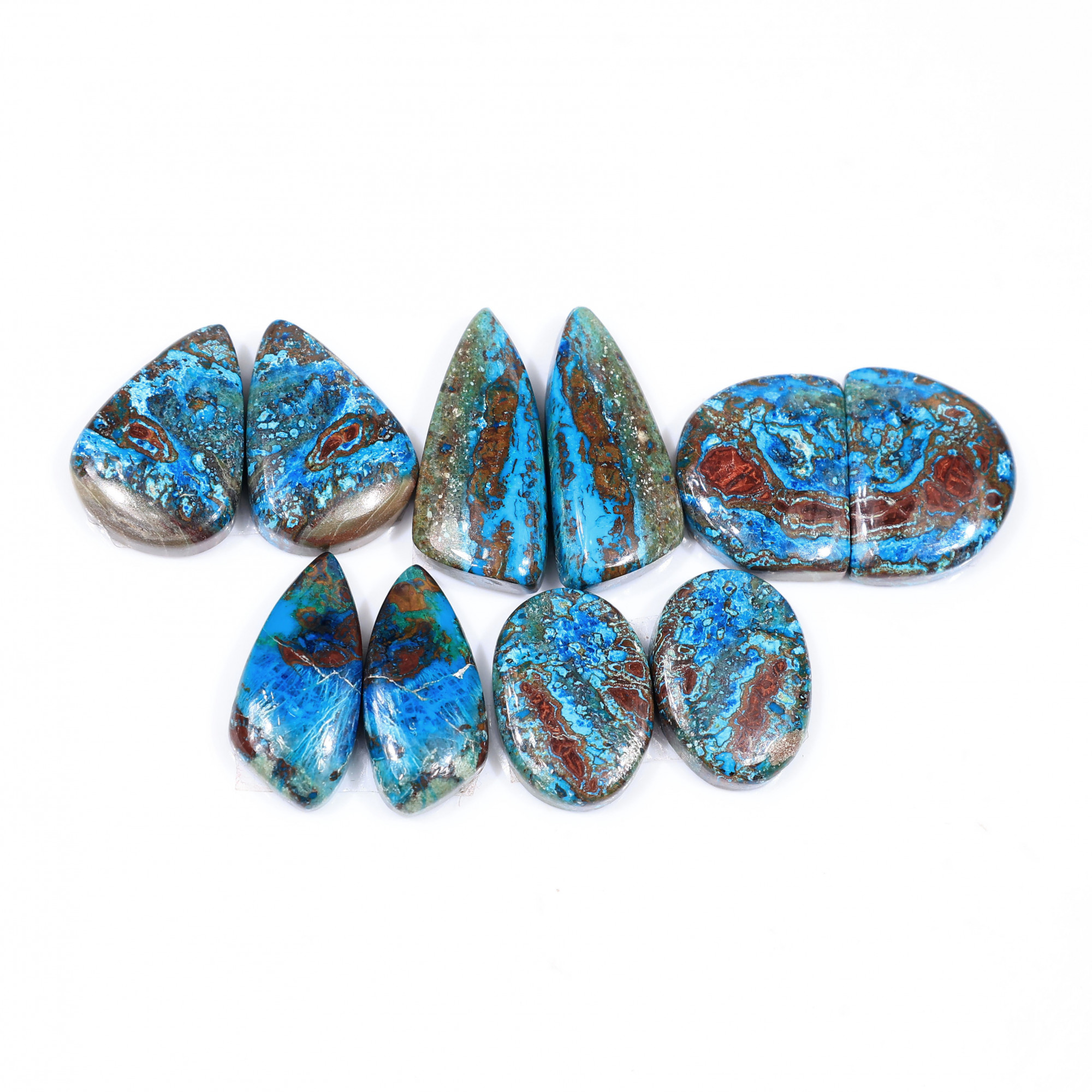 5 Pair 105 Cts  Natural chrysocolla Cabochon Gemstone Pairs Lot for Earrings Jewelry Making 24x10 17x10mm 20119