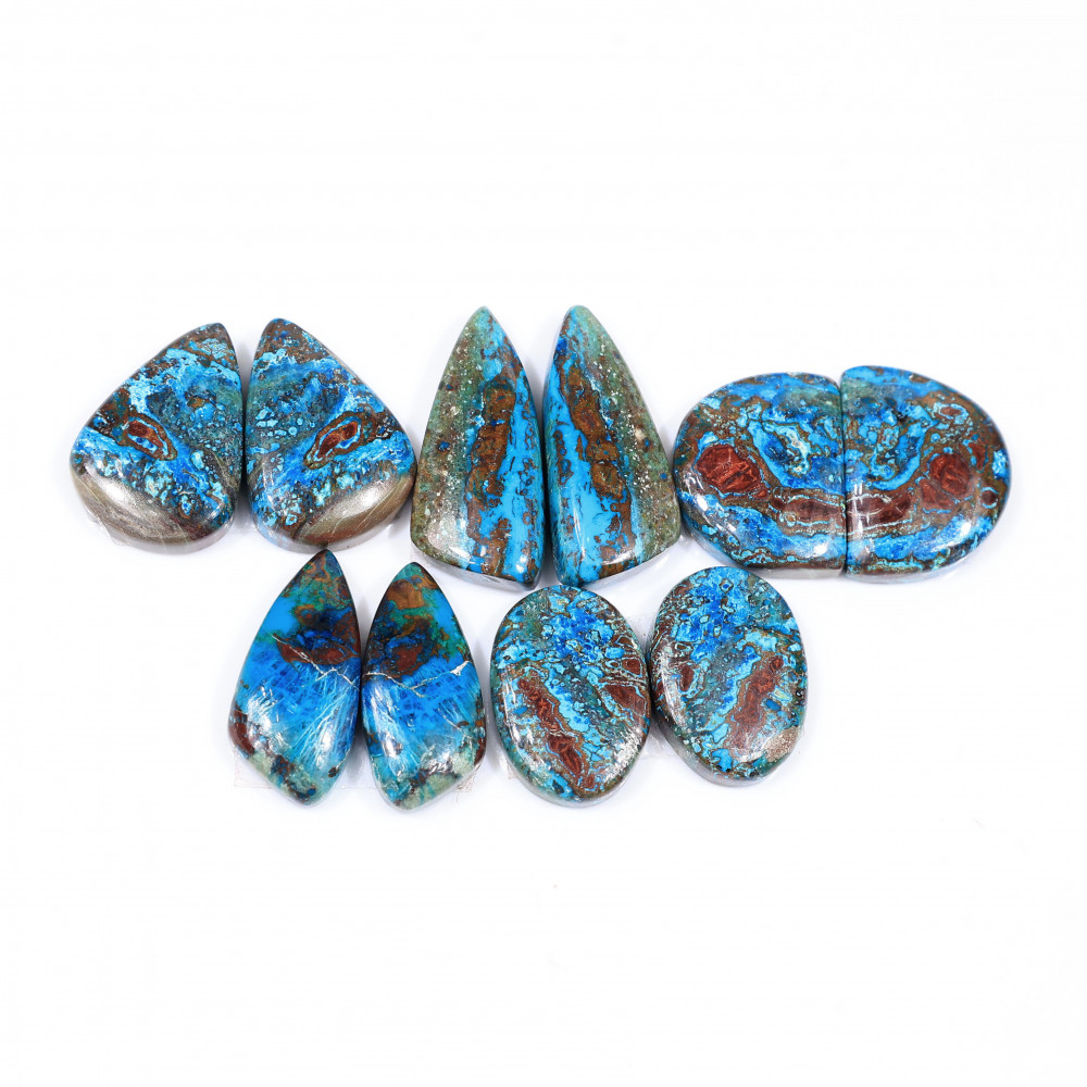 Image of 5 Pair 105 Cts  Natural chrysocolla Cabochon Gemstone Pairs Lot for Earrings Jewelry Making 24x10 17x10mm #20119