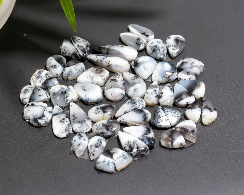 Image of 23 Pair 43 Cts  Natural Dendrite Agate Pair Cabochon Lot Loose Gemstones Jewelry Making 20x6 10x7mm #20019