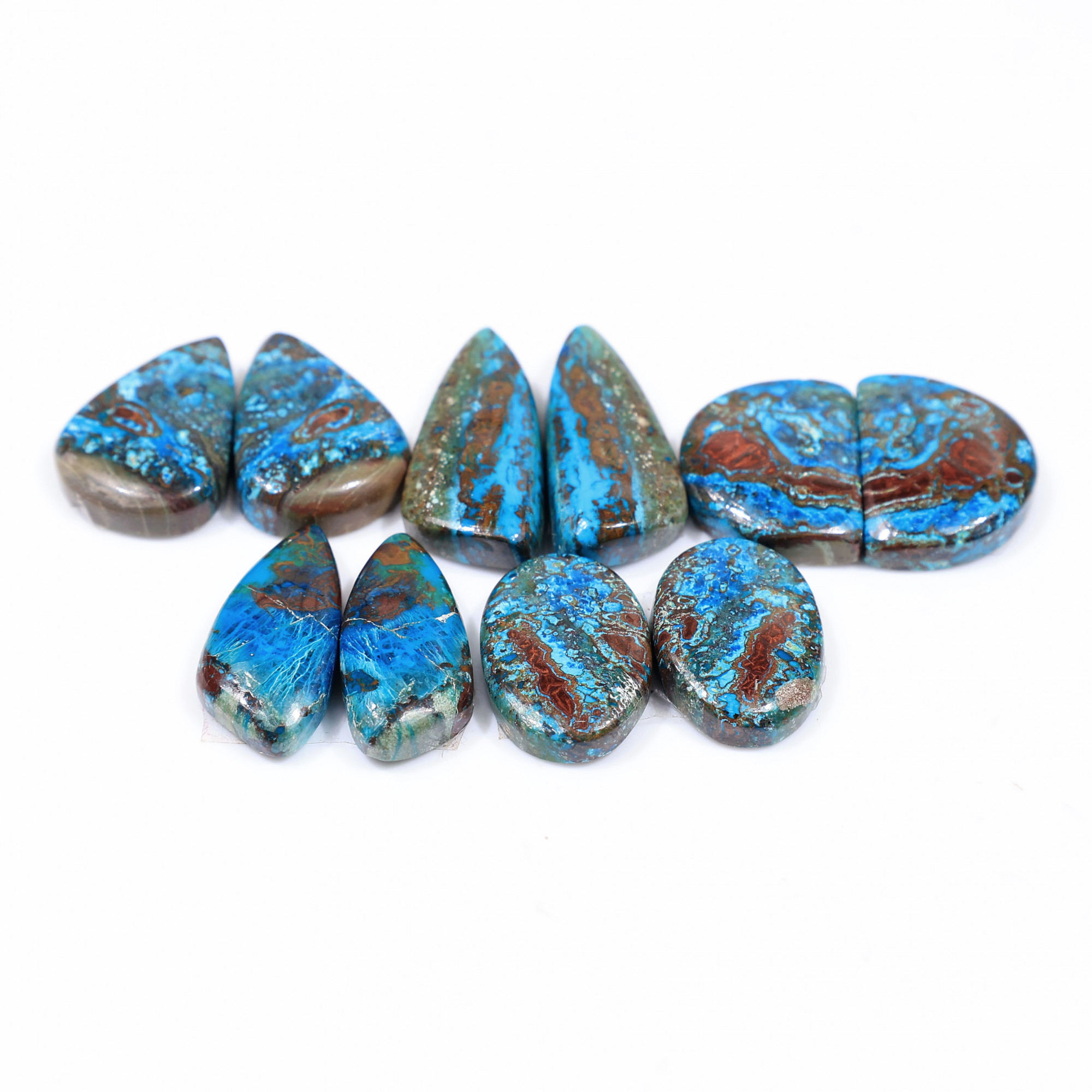 5 Pair 105 Cts Natural chrysocolla Cabochon Gemstone Pairs Lot for Earrings Jewelry Making 24x10 17x10mm 20119