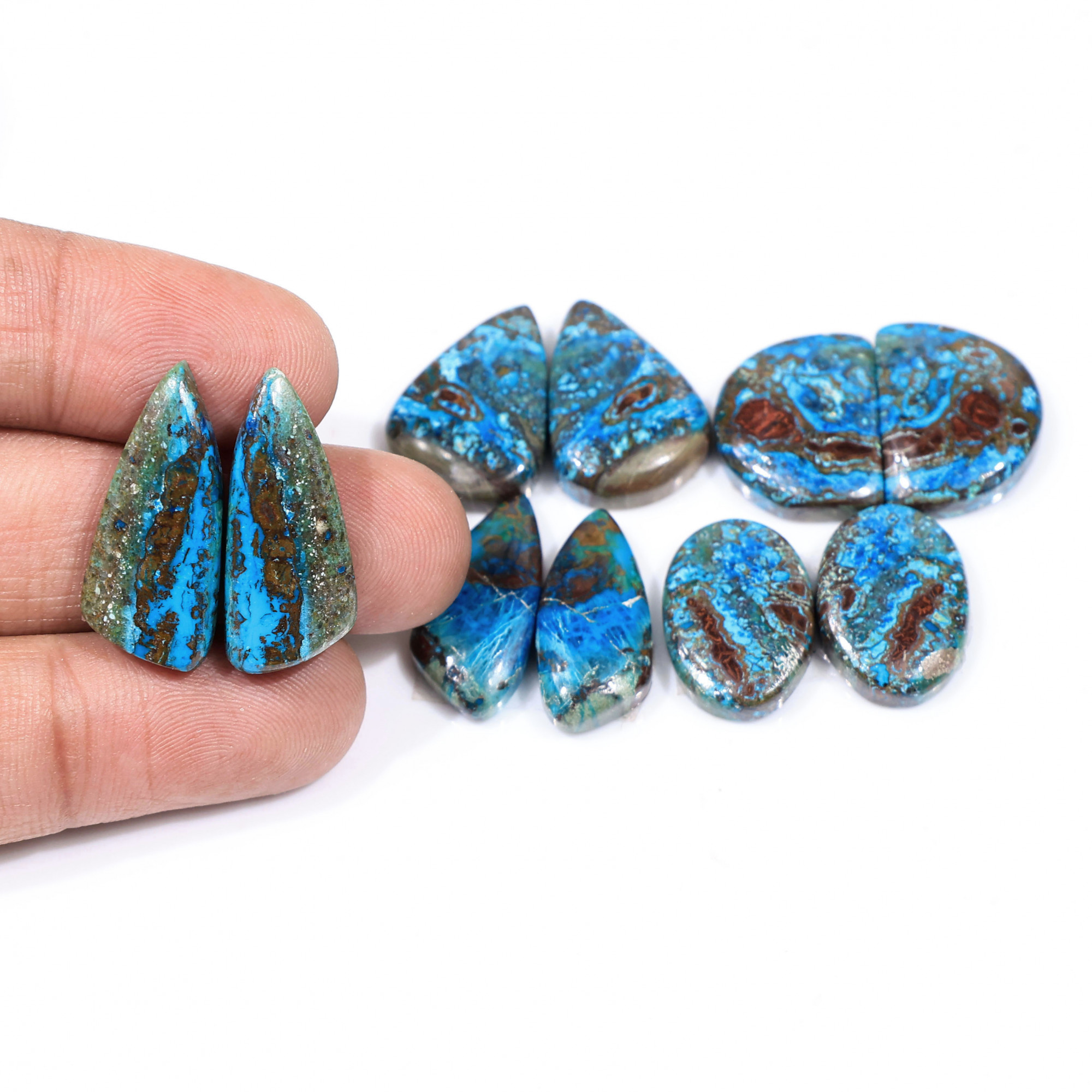 5 Pair 105 Cts  Natural chrysocolla Cabochon Gemstone Pairs Lot for Earrings Jewelry Making 24x10 17x10mm 20119