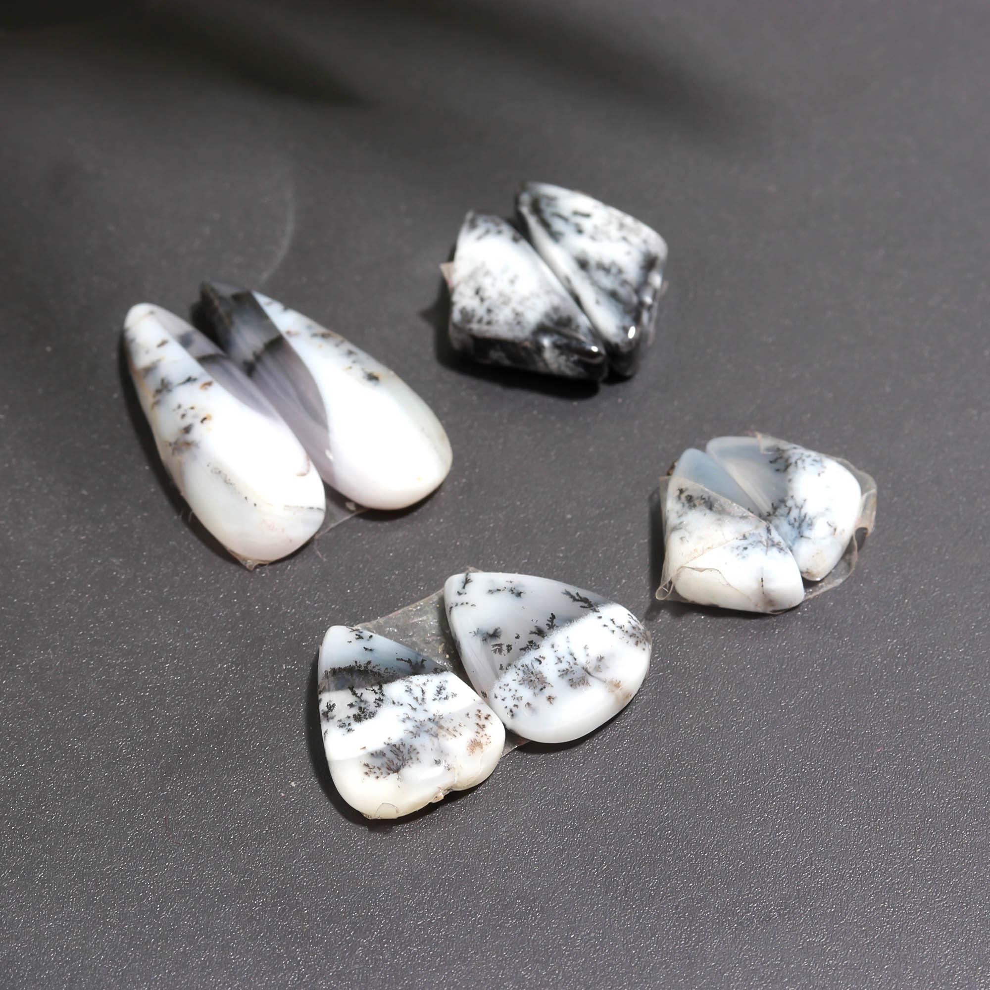 23 Pair 43 Cts Natural Dendrite Agate Pair Cabochon Lot Loose Gemstones Jewelry Making 20x6 10x7mm 20019