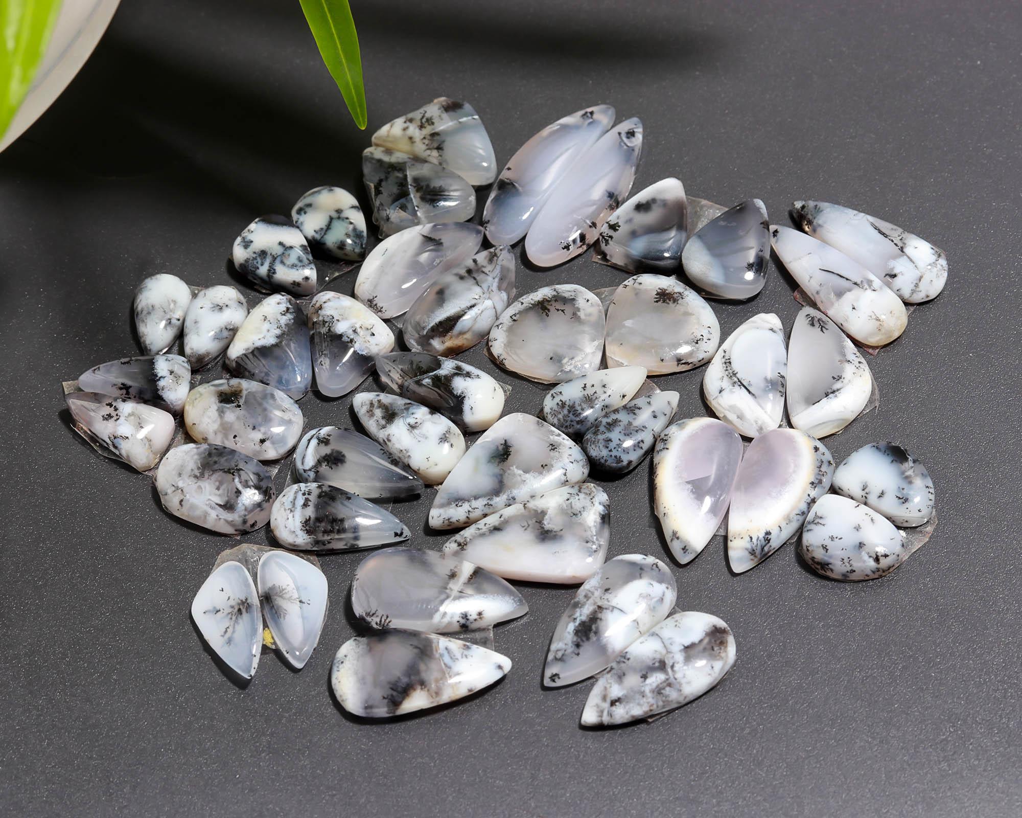 21 Pair 62 Cts  Natural Dendrite Agate Pair Cabochon Lot Loose Gemstones Jewelry Making 22x6 10x6mm 20020