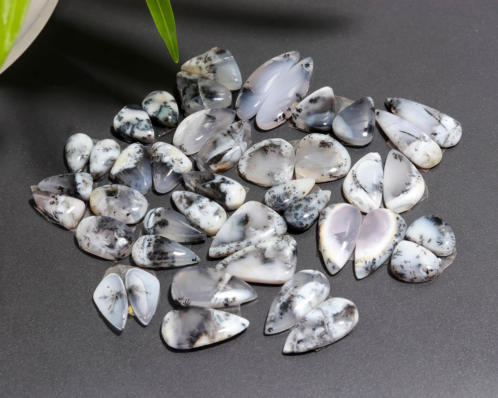 Image of 21 Pair 62 Cts  Natural Dendrite Agate Pair Cabochon Lot Loose Gemstones Jewelry Making 22x6 10x6mm #20020