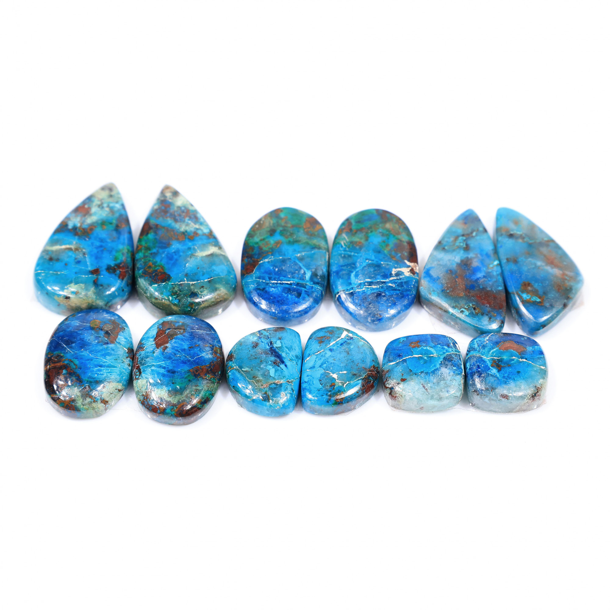 6 Pair 94 Cts  Natural chrysocolla Cabochon Gemstone Pairs Lot for Earrings Jewelry Making 23x13 10x10mm 20120