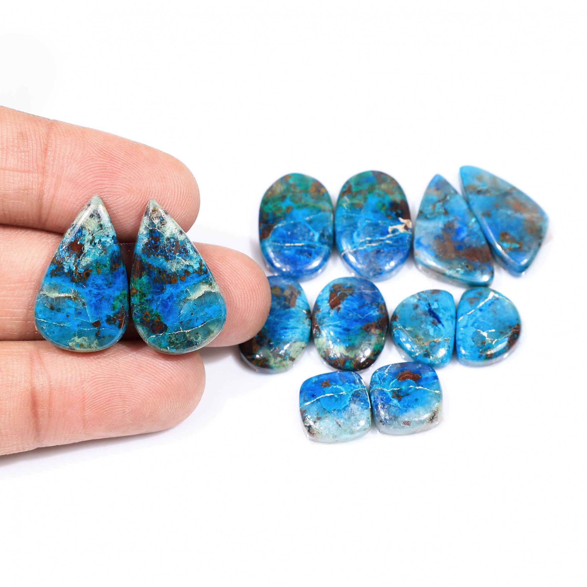 6 Pair 94 Cts  Natural chrysocolla Cabochon Gemstone Pairs Lot for Earrings Jewelry Making 23x13 10x10mm 20120