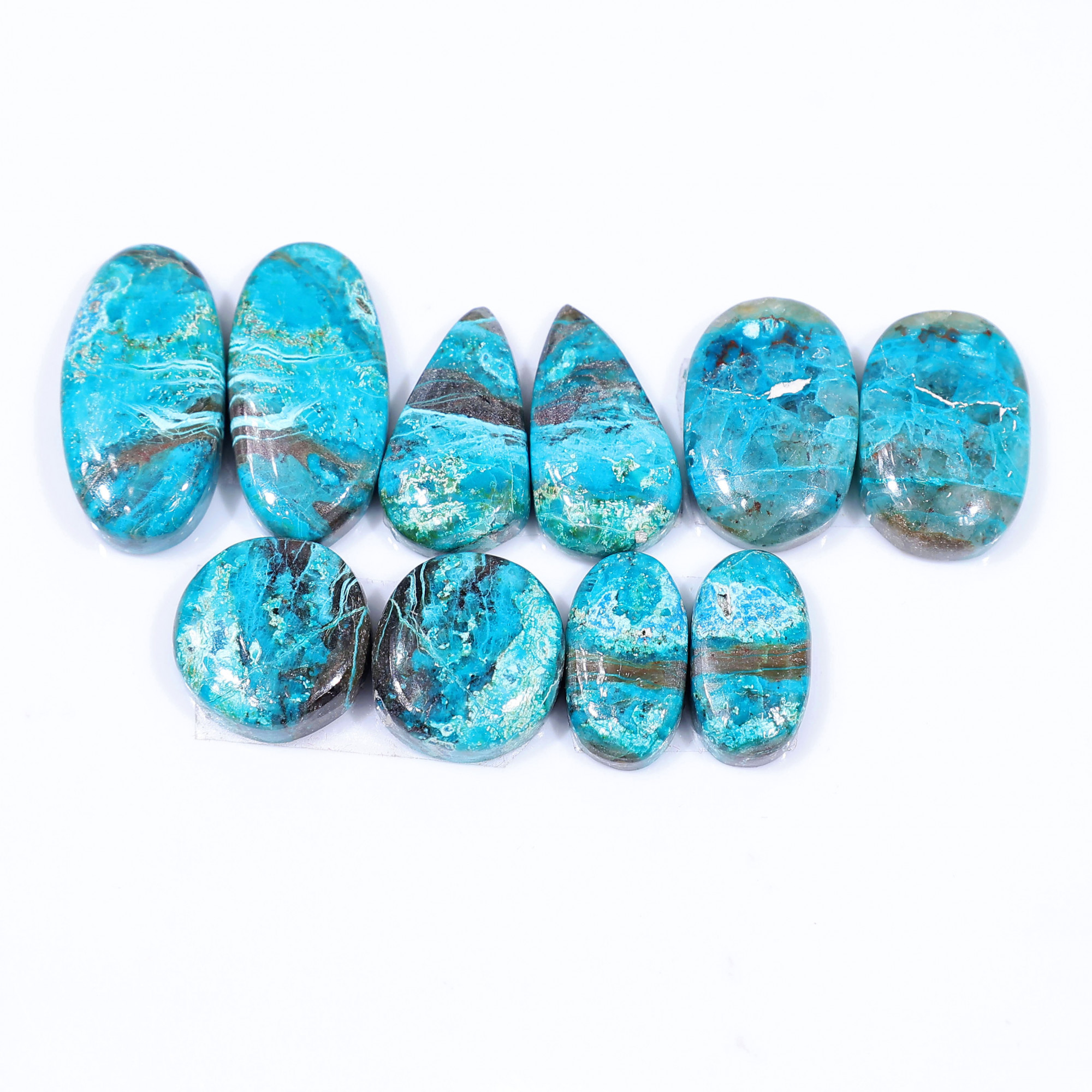 5 Pair 74 Cts  Natural chrysocolla Cabochon Gemstone Pairs Lot for Earrings Jewelry Making 21x10 14x7mm 20121
