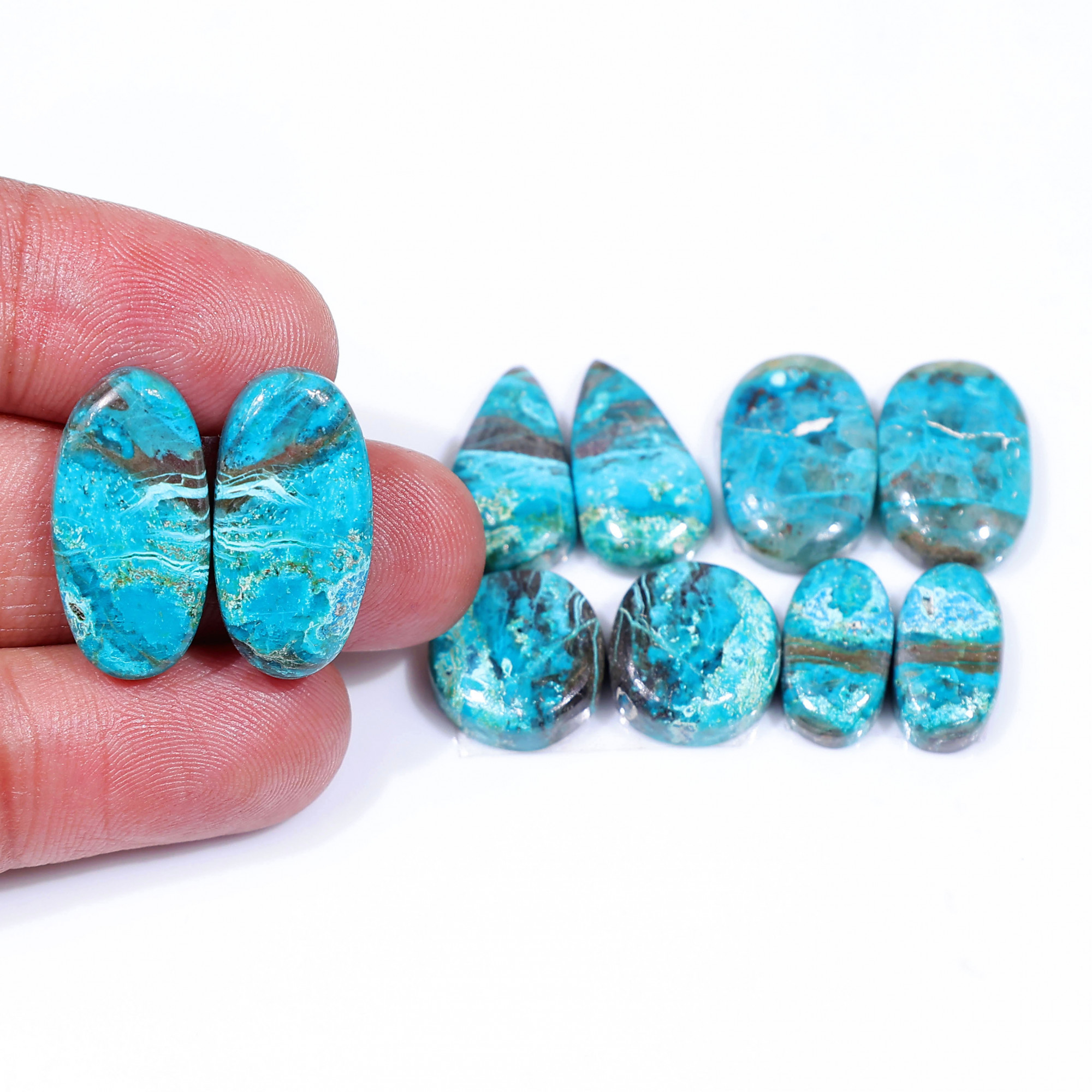 5 Pair 74 Cts  Natural chrysocolla Cabochon Gemstone Pairs Lot for Earrings Jewelry Making 21x10 14x7mm 20121