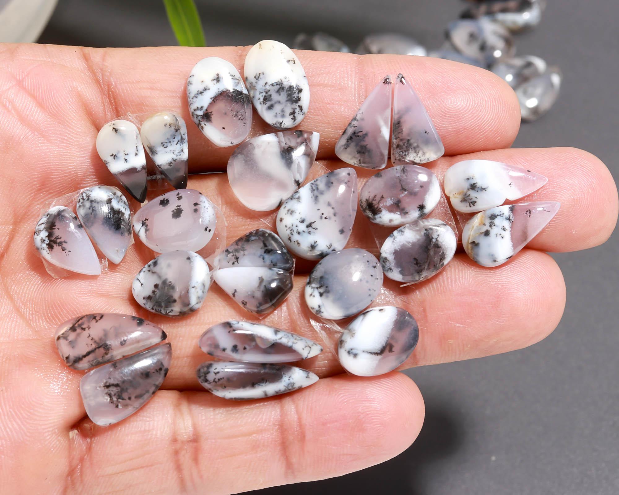 18 Pair 109 Cts  Natural Dendrite Agate Pair Cabochon Lot Loose Gemstones Jewelry Making 15x10 10x6mm 20021