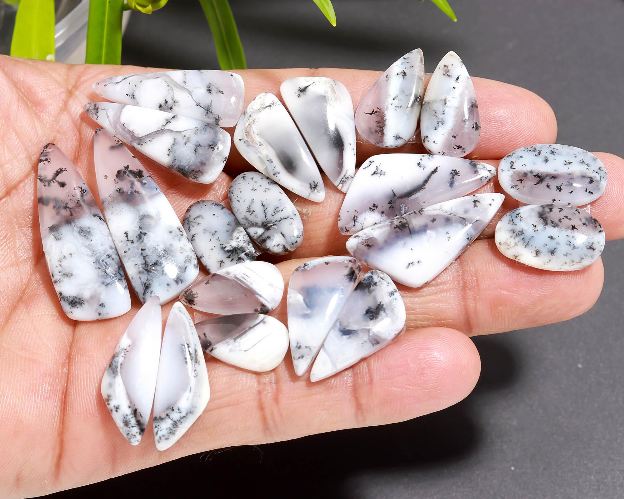 11 Pair 164 Cts  Natural Dendrite Agate Pair Cabochon Lot Loose Gemstones Jewelry Making 34x11 16x8mm 20022