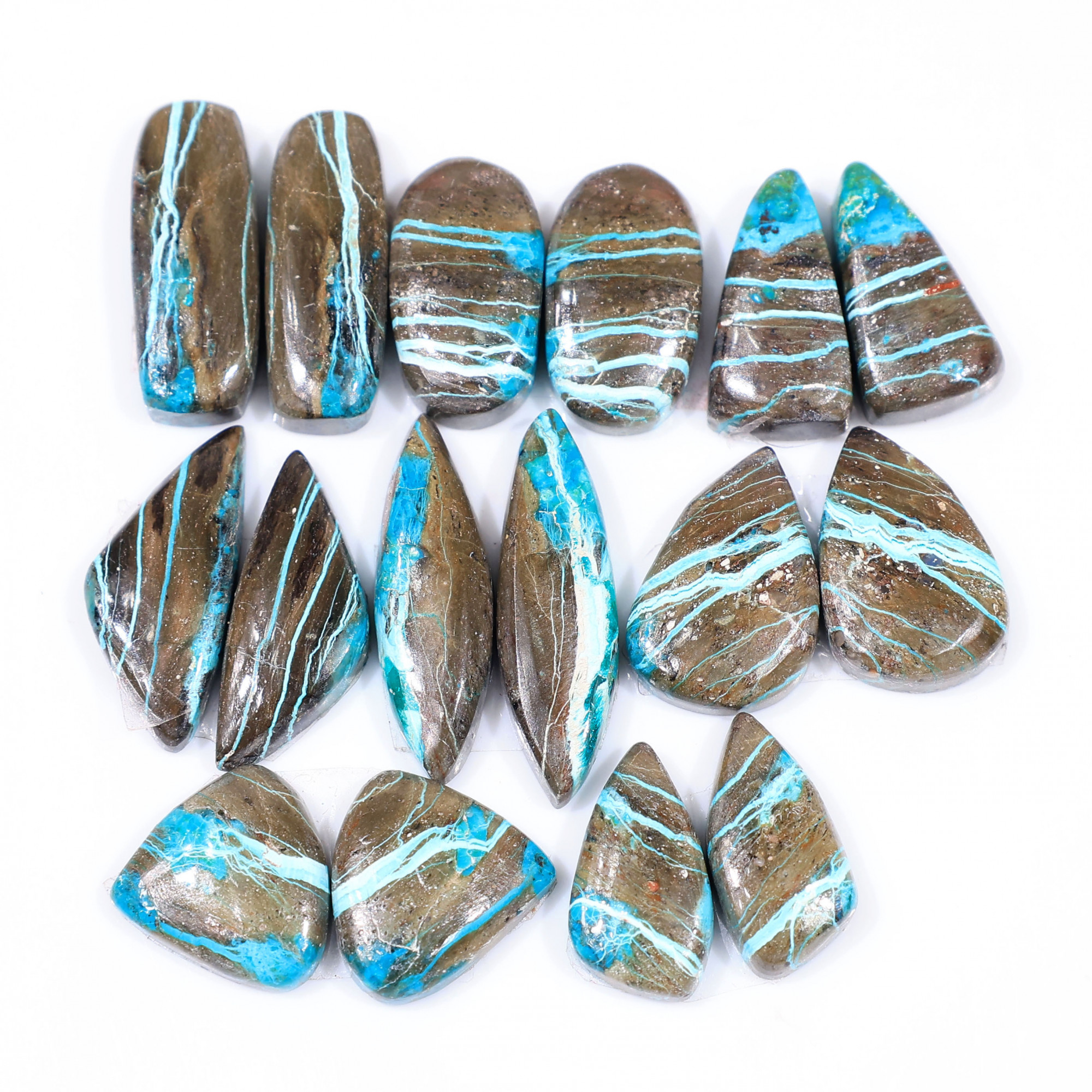 8 Pair 80 Cts Natural chrysocolla Cabochon Gemstone Pairs Lot for Earrings Jewelry Making 19x6 12x12mm 20122