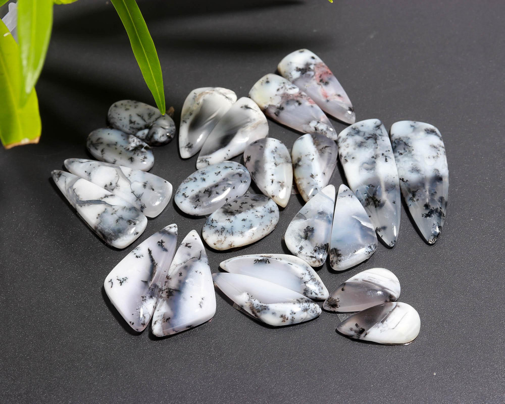 Image of 11 Pair 164 Cts  Natural Dendrite Agate Pair Cabochon Lot Loose Gemstones Jewelry Making 34x11 16x8mm #20022
