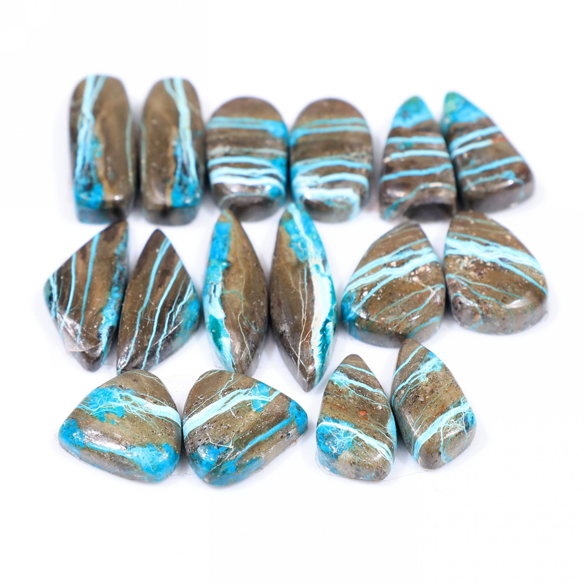 8 Pair 80 Cts Natural chrysocolla Cabochon Gemstone Pairs Lot for Earrings Jewelry Making 19x6 12x12mm 20122