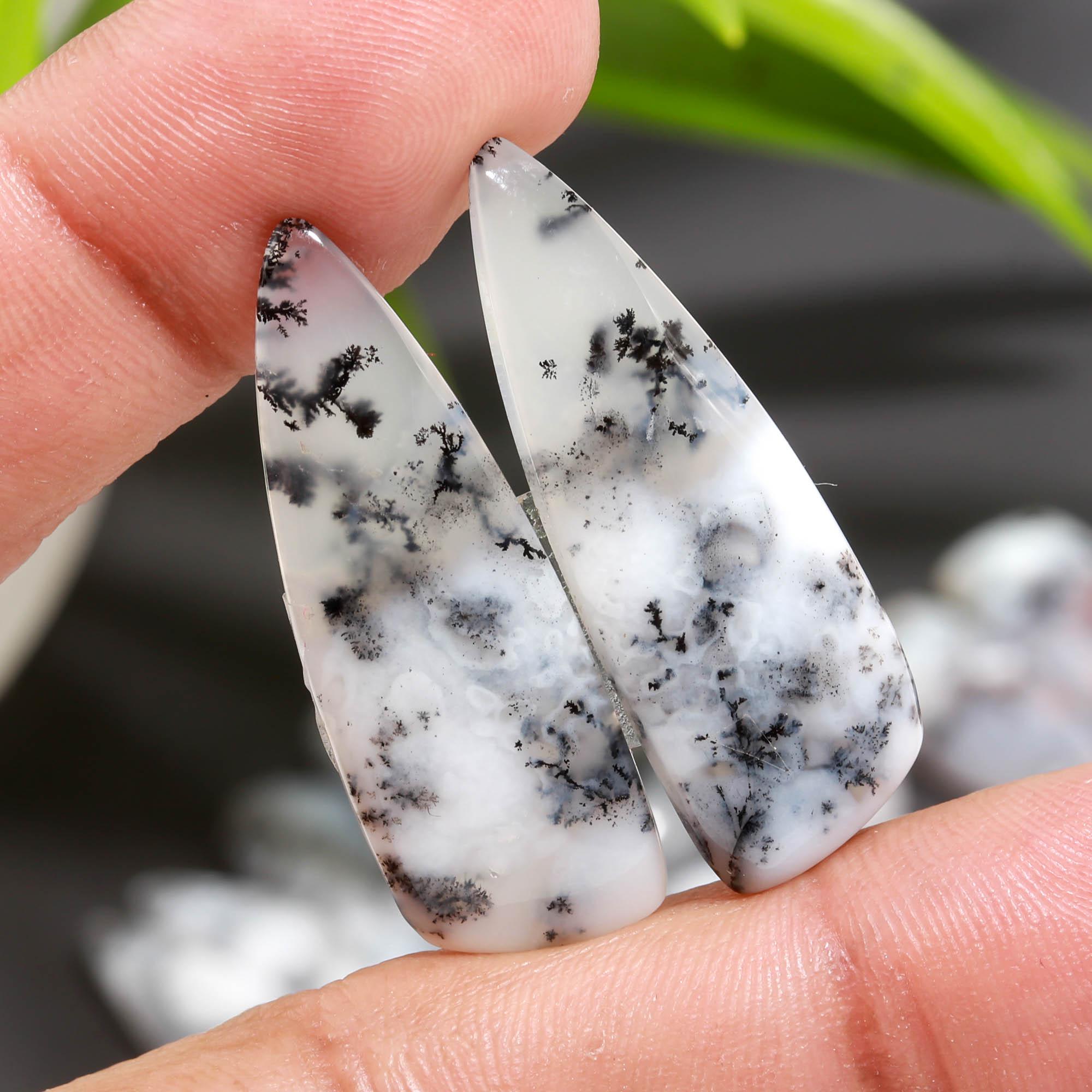 11 Pair 164 Cts  Natural Dendrite Agate Pair Cabochon Lot Loose Gemstones Jewelry Making 34x11 16x8mm 20022