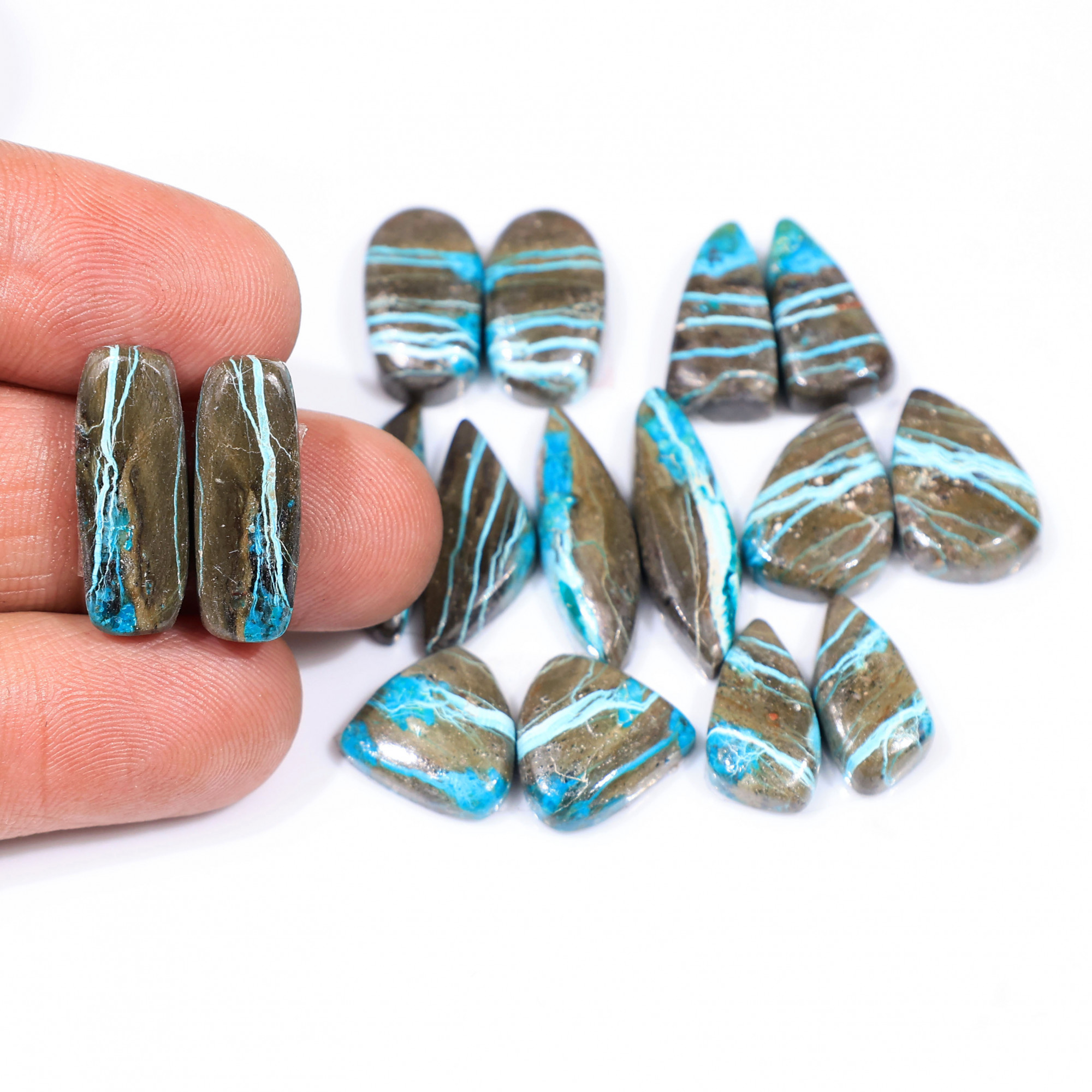 8 Pair 80 Cts Natural chrysocolla Cabochon Gemstone Pairs Lot for Earrings Jewelry Making 19x6 12x12mm 20122