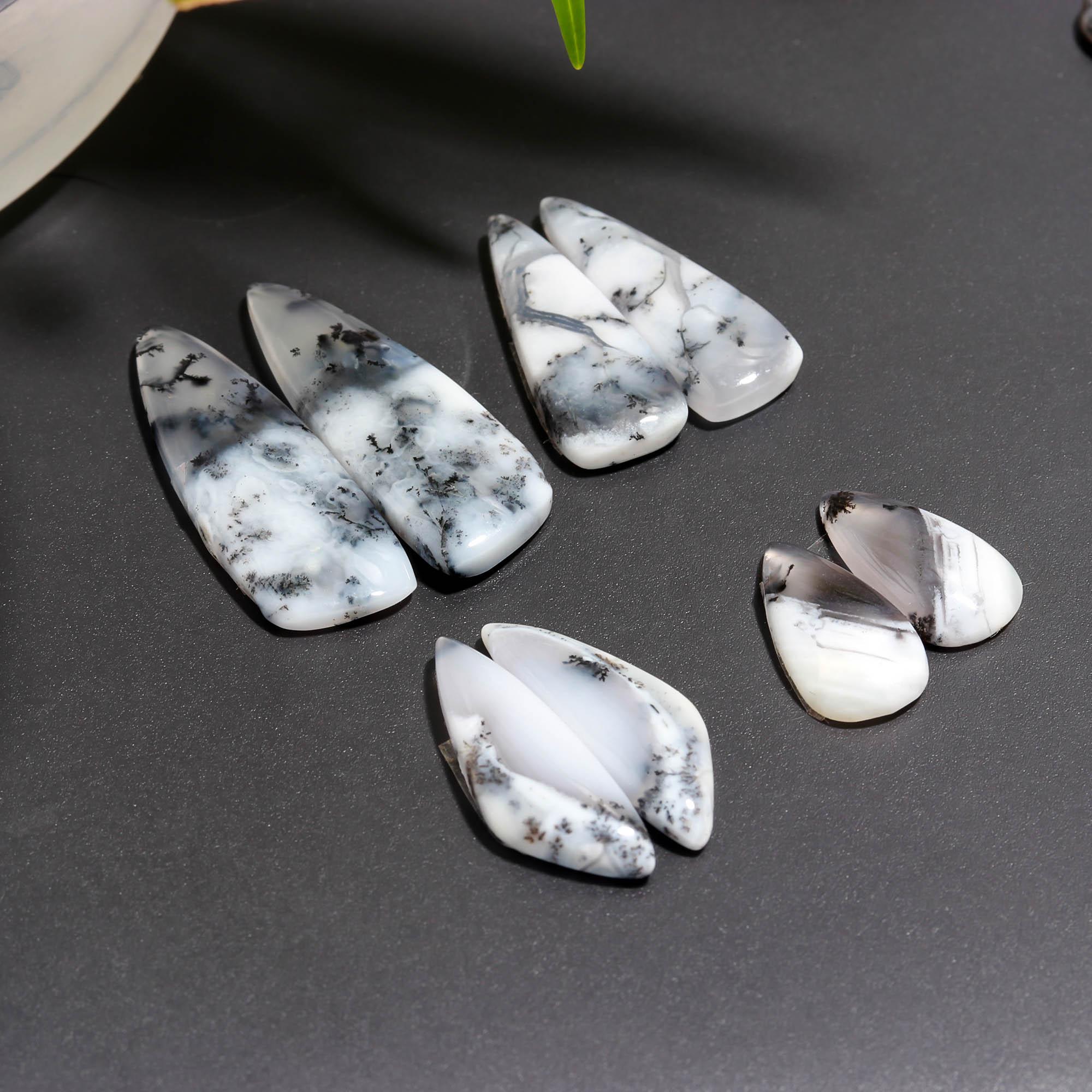 11 Pair 164 Cts Natural Dendrite Agate Pair Cabochon Lot Loose Gemstones Jewelry Making 34x11 16x8mm 20022