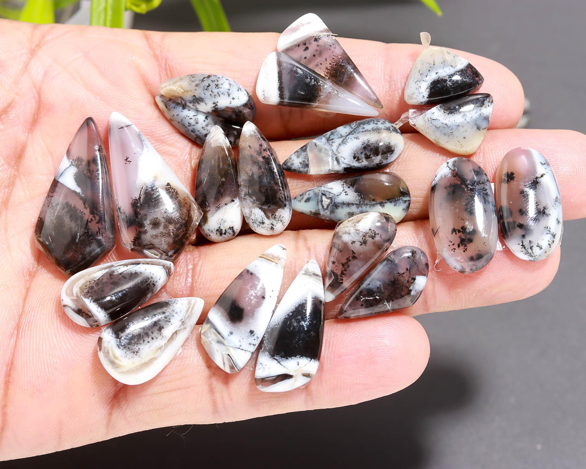 12 Pair 155 Cts Natural Dendrite Agate Pair Cabochon Lot Loose Gemstones Jewelry Making 27x14 15x6mm 20023