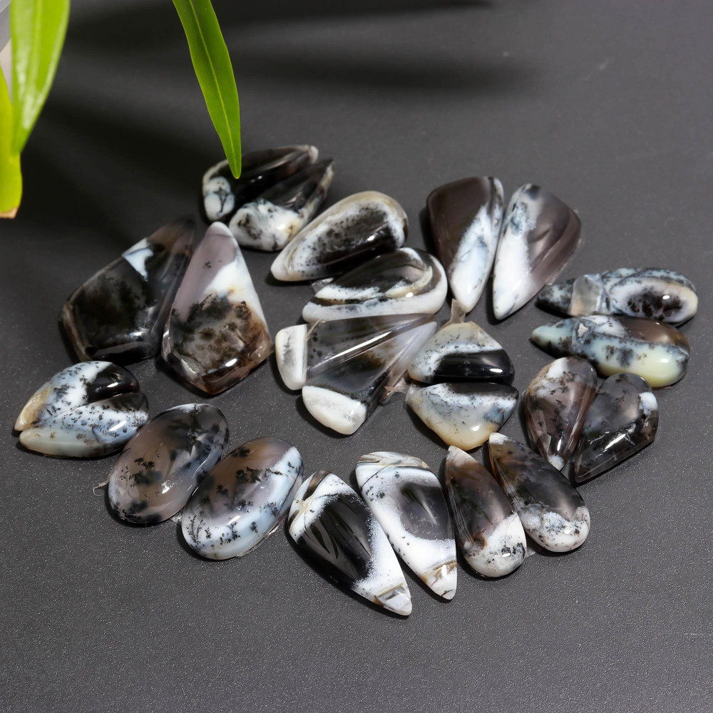Image of 12 Pair 155 Cts  Natural Dendrite Agate Pair Cabochon Lot Loose Gemstones Jewelry Making 27x14 15x6mm #20023