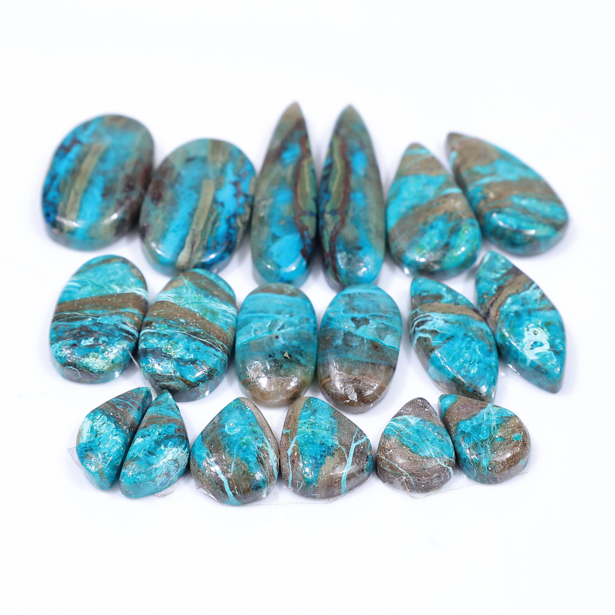 9 Pair 129 Cts Natural chrysocolla Cabochon Gemstone Pairs Lot for Earrings Jewelry Making 30x7 13x5mm 20123