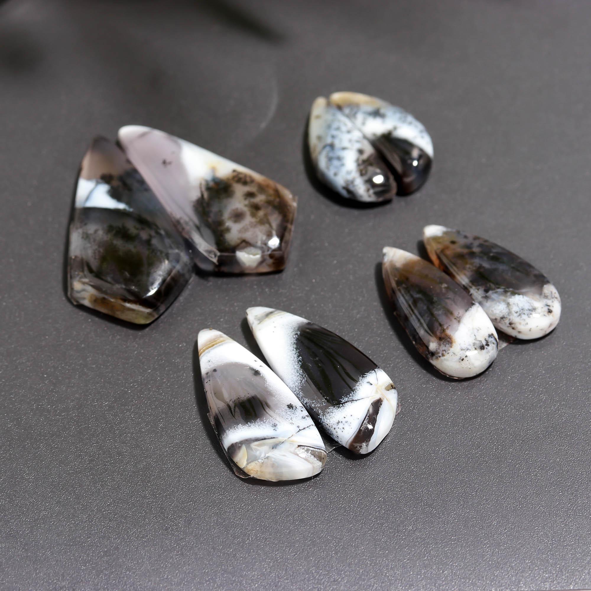 12 Pair 155 Cts Natural Dendrite Agate Pair Cabochon Lot Loose Gemstones Jewelry Making 27x14 15x6mm 20023