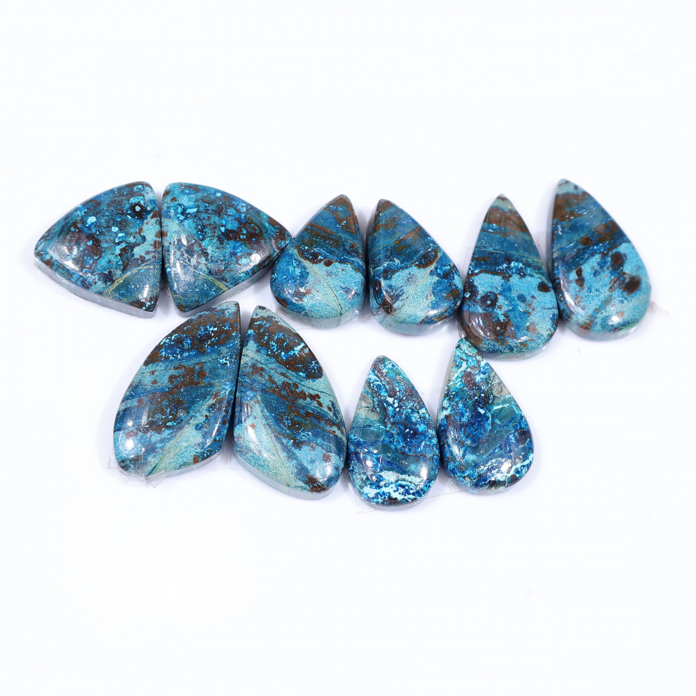 Image of 5 Pair 95 Cts  Natural chrysocolla Cabochon Gemstone Pairs Lot for Earrings Jewelry Making 22x12 15x10mm #20124