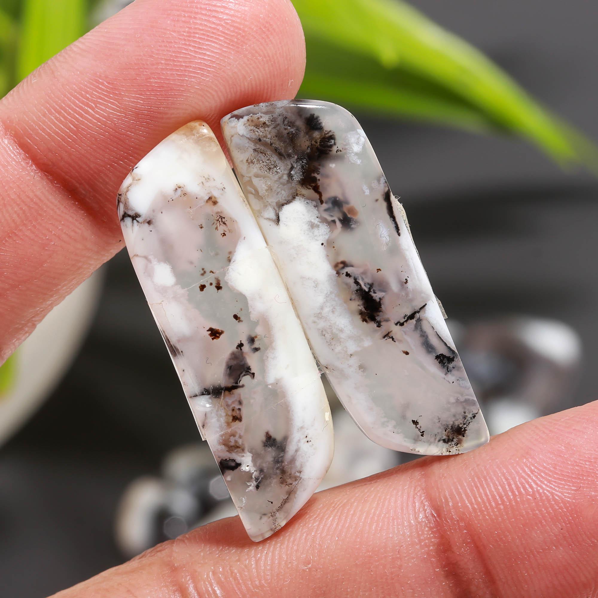 10 Pair 146 Cts  Natural Dendrite Agate Pair Cabochon Lot Loose Gemstones Jewelry Making 33x10 11x9mm 20024