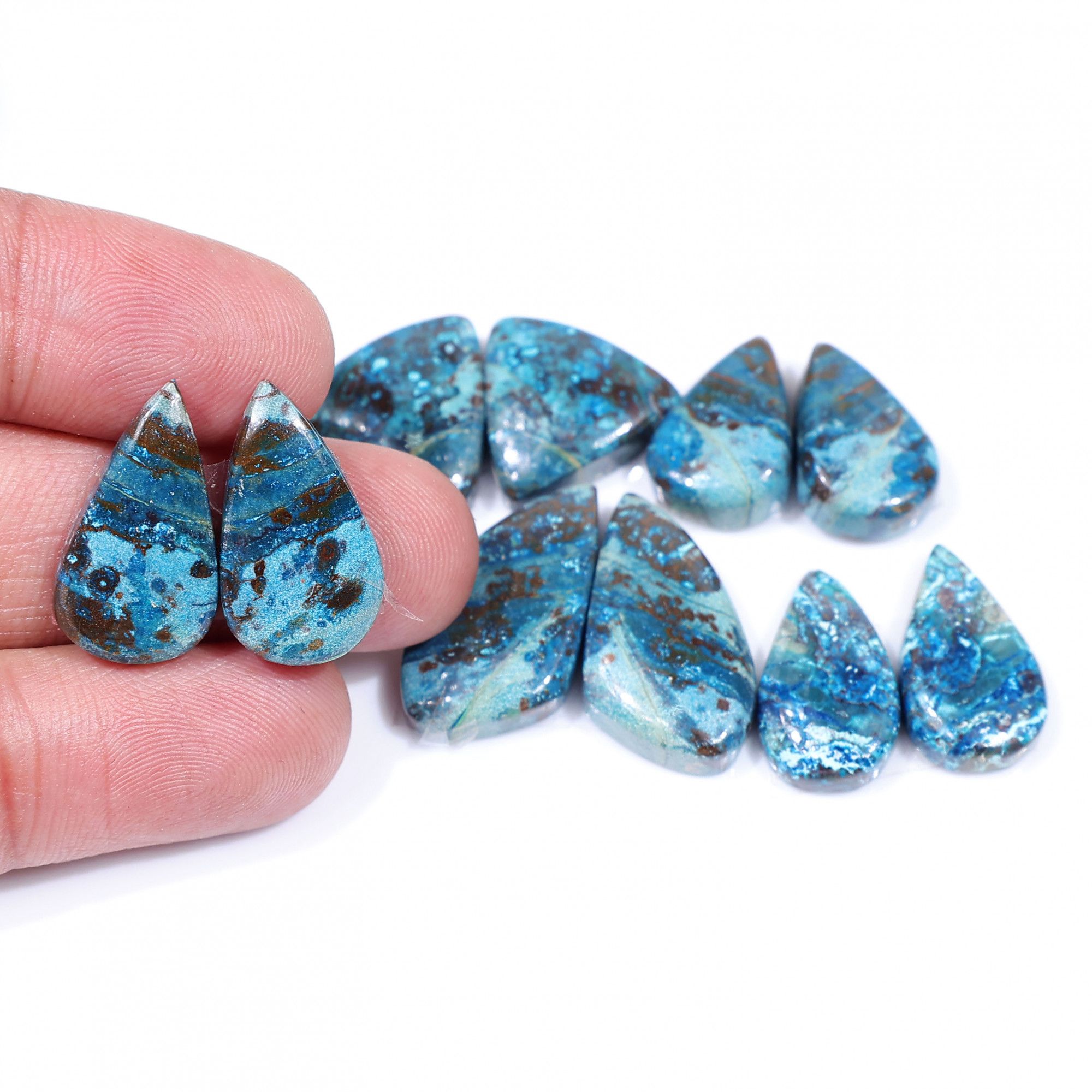 5 Pair 95 Cts  Natural chrysocolla Cabochon Gemstone Pairs Lot for Earrings Jewelry Making 22x12 15x10mm 20124