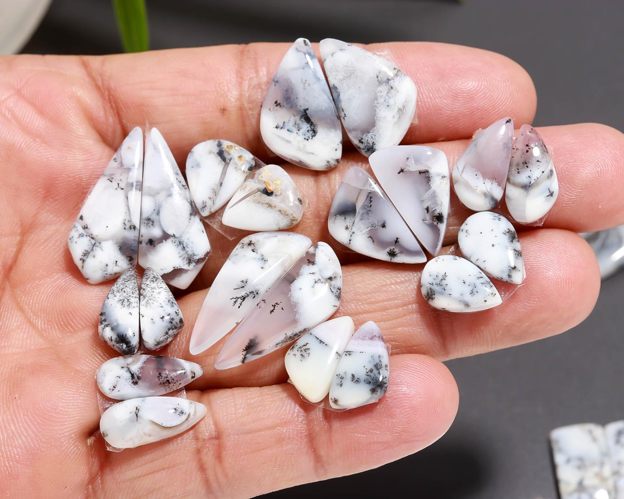 16 Pair 114 Cts Natural Dendrite Agate Pair Cabochon Lot Loose Gemstones Jewelry Making 24x8 8x6mm 20025
