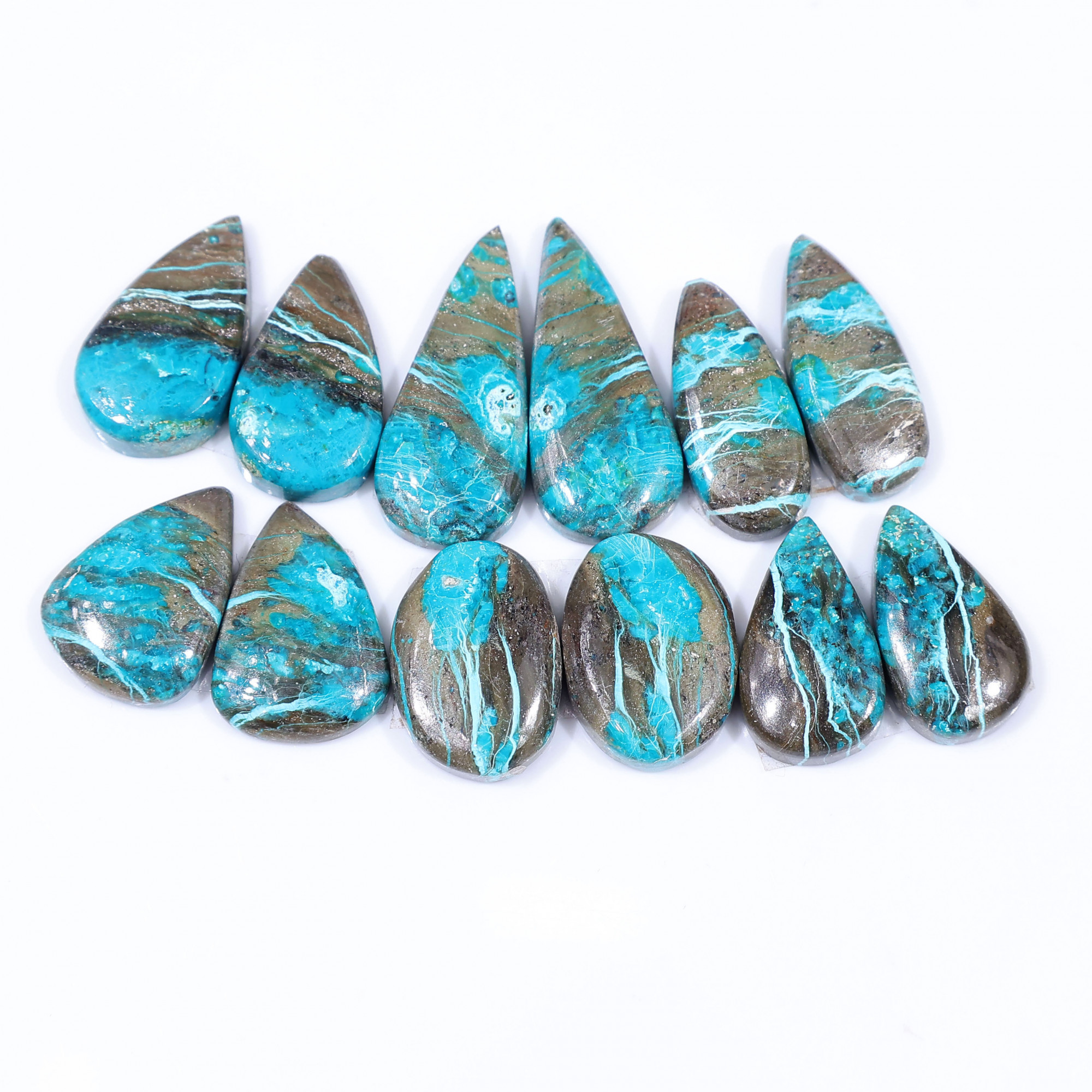 6 Pair 96 Cts  Natural chrysocolla Cabochon Gemstone Pairs Lot for Earrings Jewelry Making 25x10 17x12mm 20125
