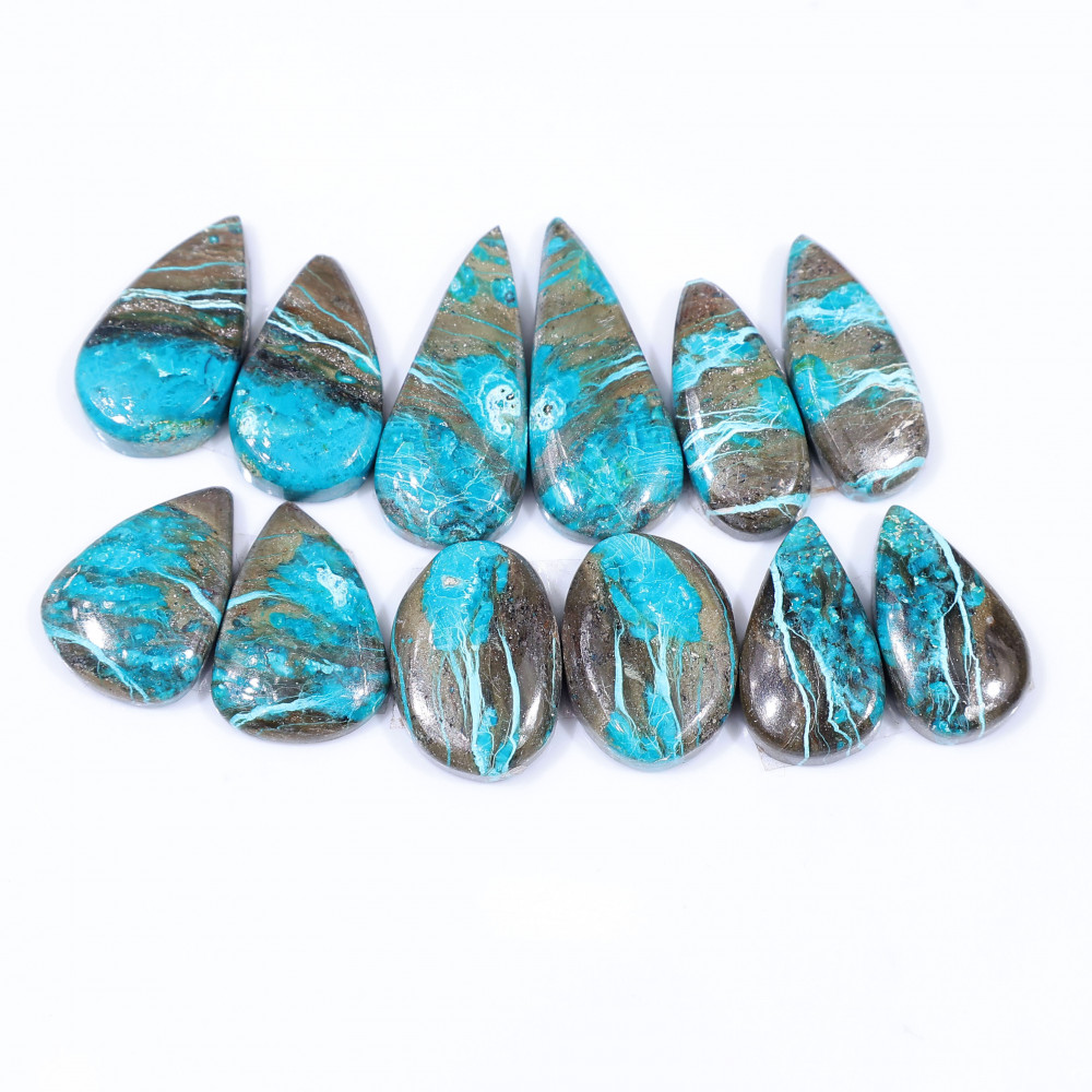 Image of 6 Pair 96 Cts  Natural chrysocolla Cabochon Gemstone Pairs Lot for Earrings Jewelry Making 25x10 17x12mm #20125